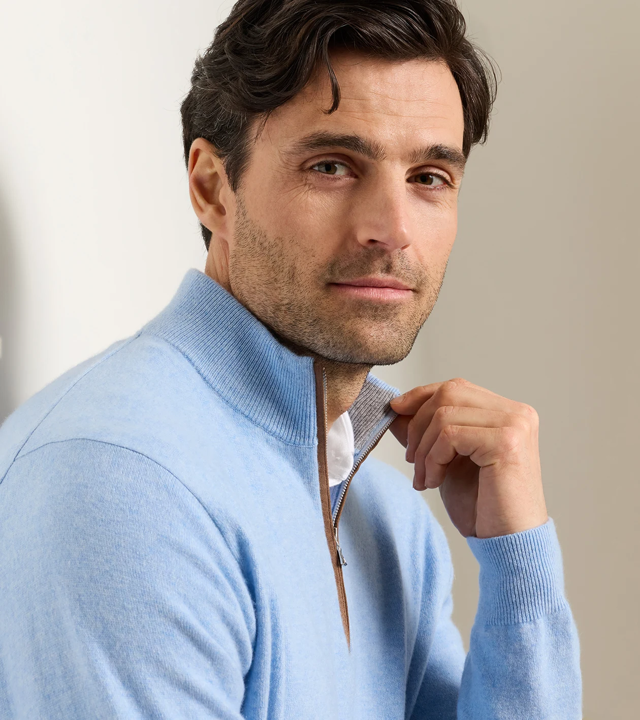 Artisan Crafted Cashmere Flex Quarter-Zip in Blue Frost - Alternate Image 3