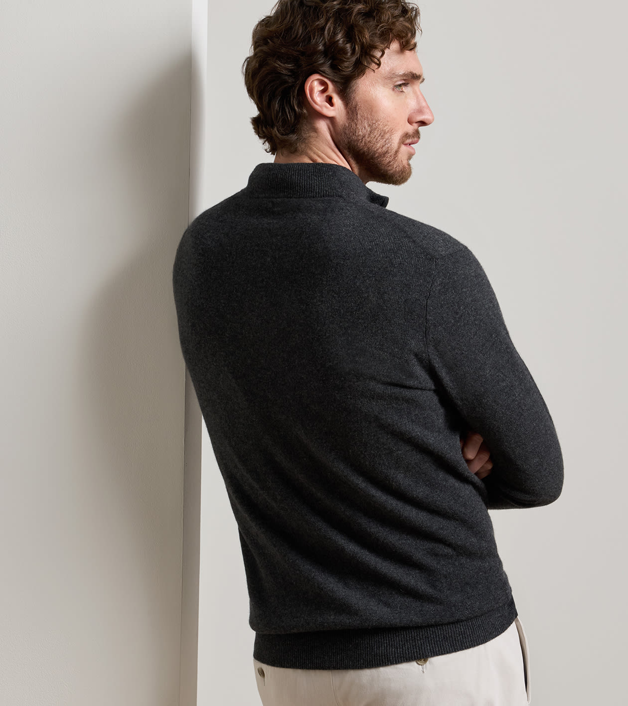 25th Anniversary Cashmere Quarter-Zip Jumper in Charcoal - Alternate Image 2