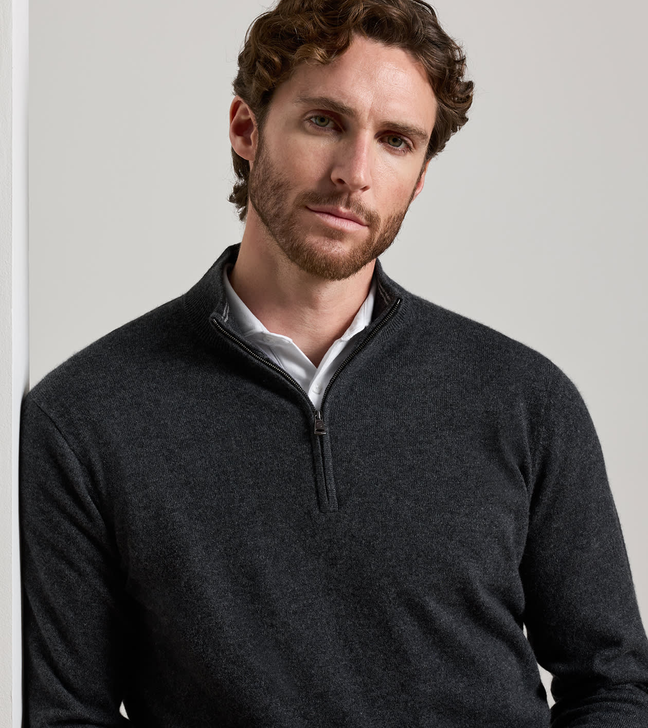 25th Anniversary Cashmere Quarter-Zip Jumper in Charcoal - Alternate Image 4