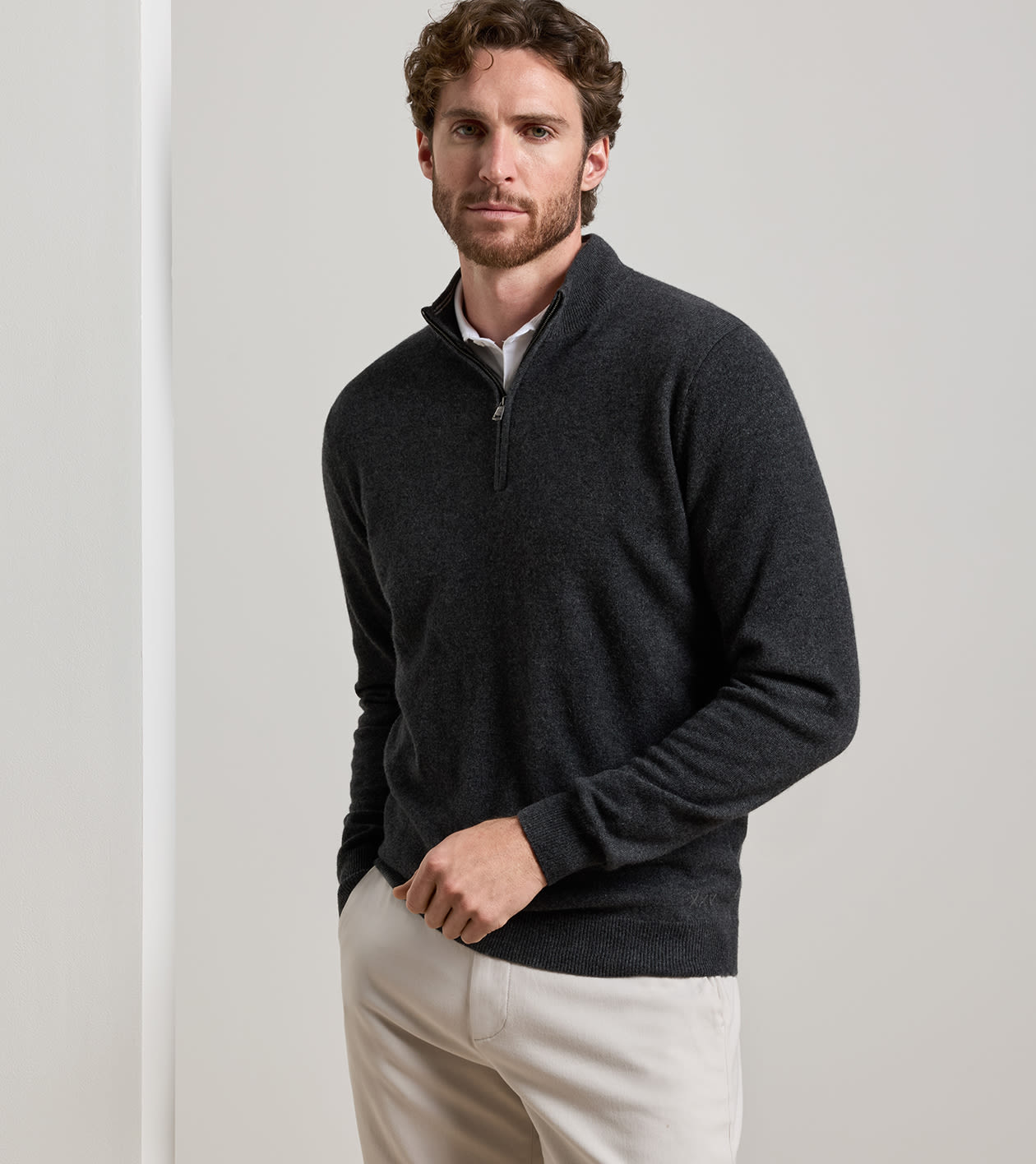 25th Anniversary Cashmere Quarter-Zip Jumper in Charcoal - Alternate Image 1