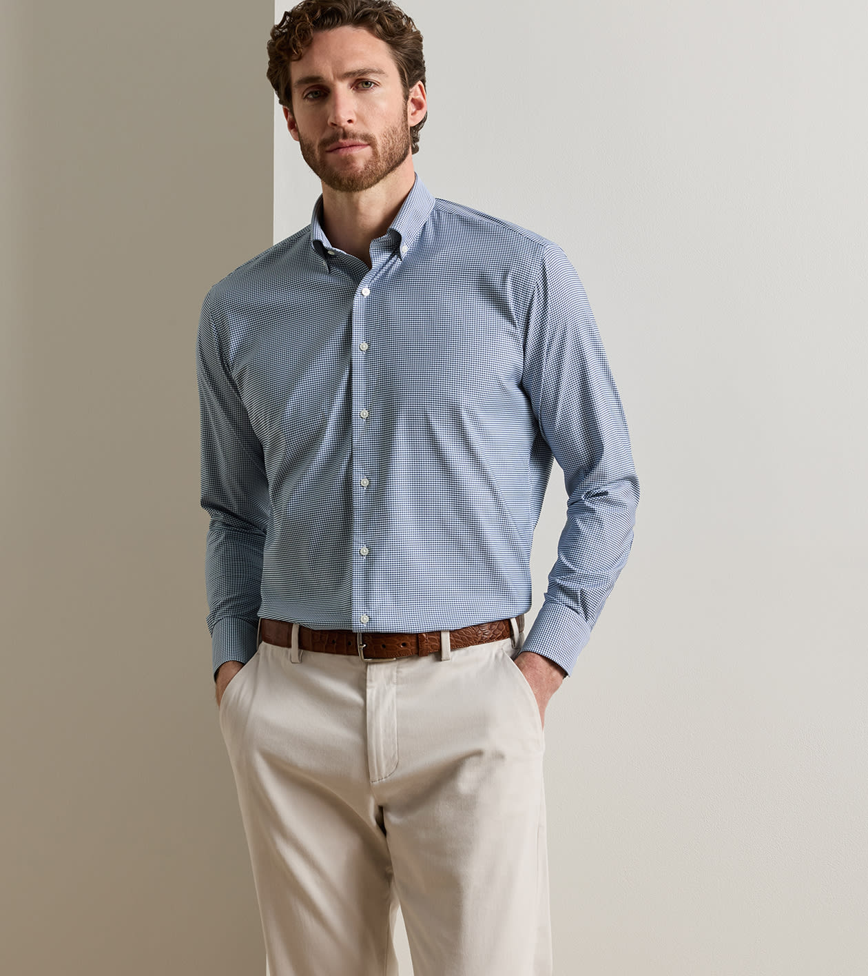Leo Performance Twill Sport Shirt in Navy - Alternate Image 1