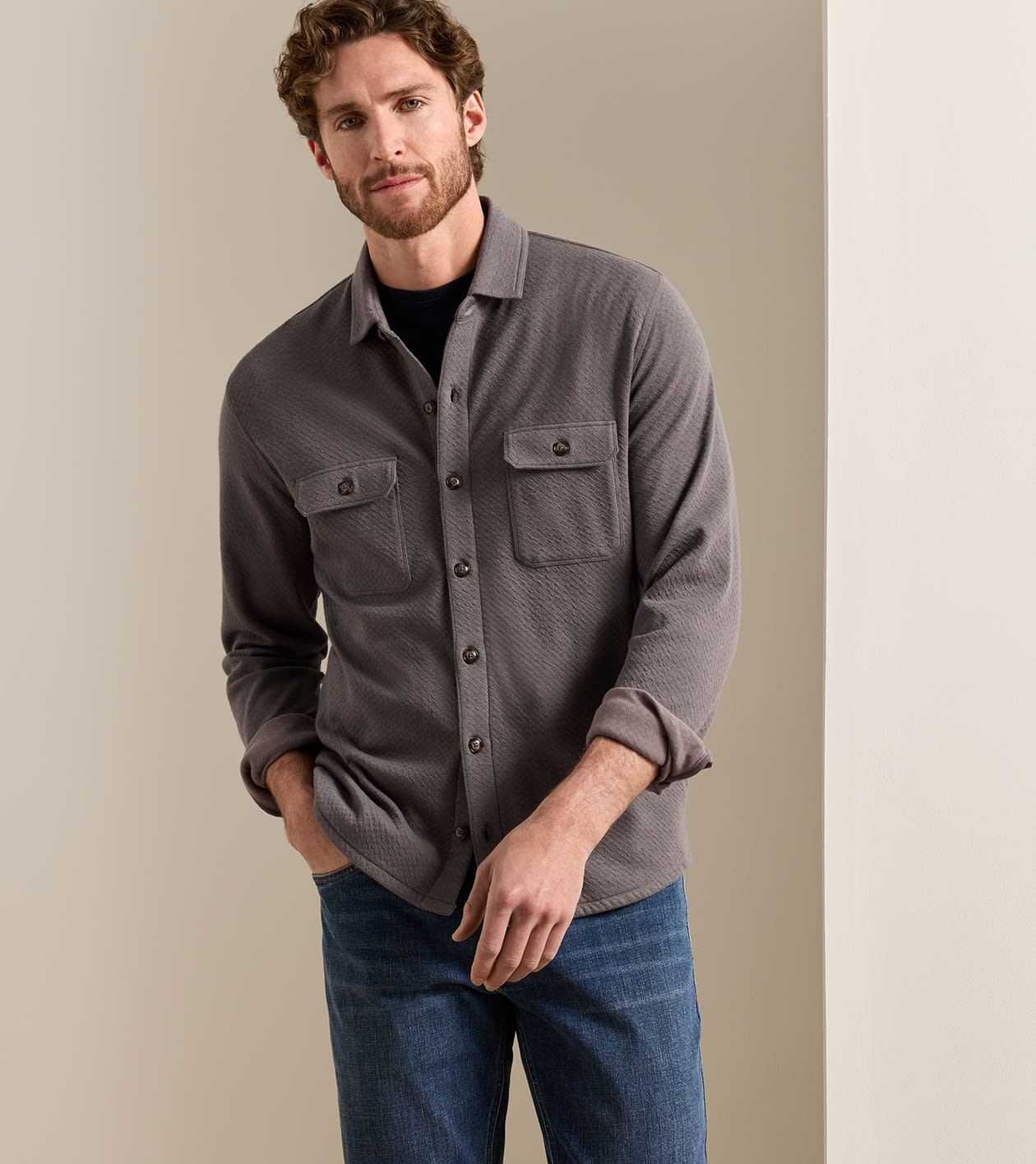 Ridgeline Knit Shirt Jacket in Charcoal - Alternate Image 1