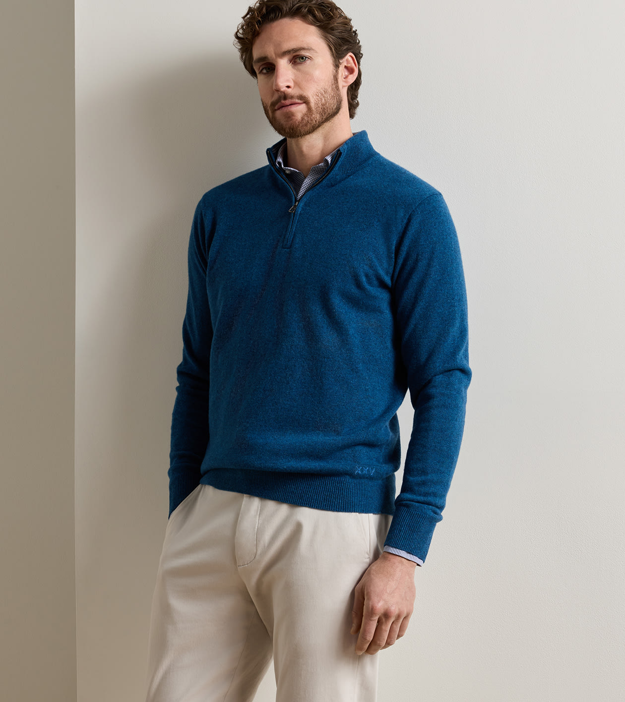 25th Anniversary Cashmere Quarter-Zip Sweater in Ocean Blue - Alternate Image 1