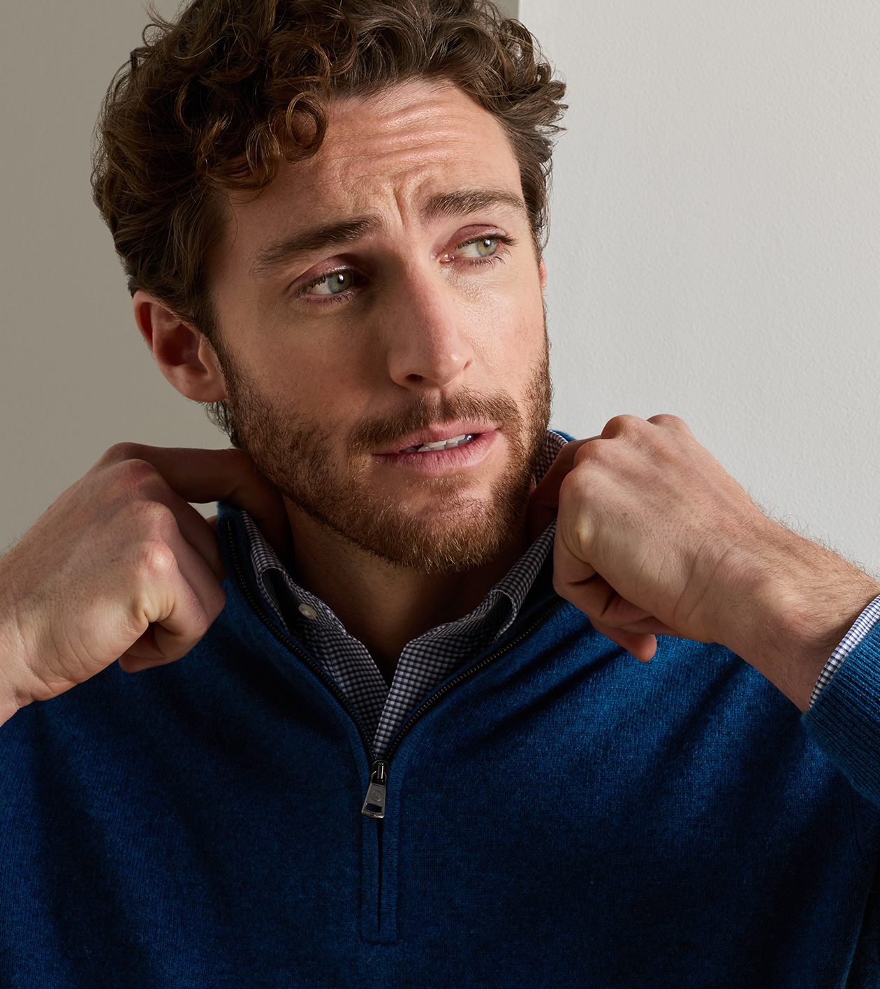 25th Anniversary Cashmere Quarter-Zip Sweater in Ocean Blue - Alternate Image 3