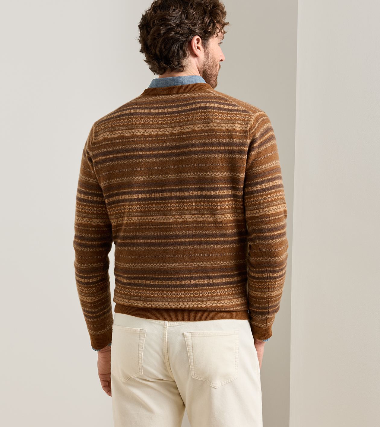 Saddle Fairisle Crewneck Sweater in Dark Amber - Alternate Image 2