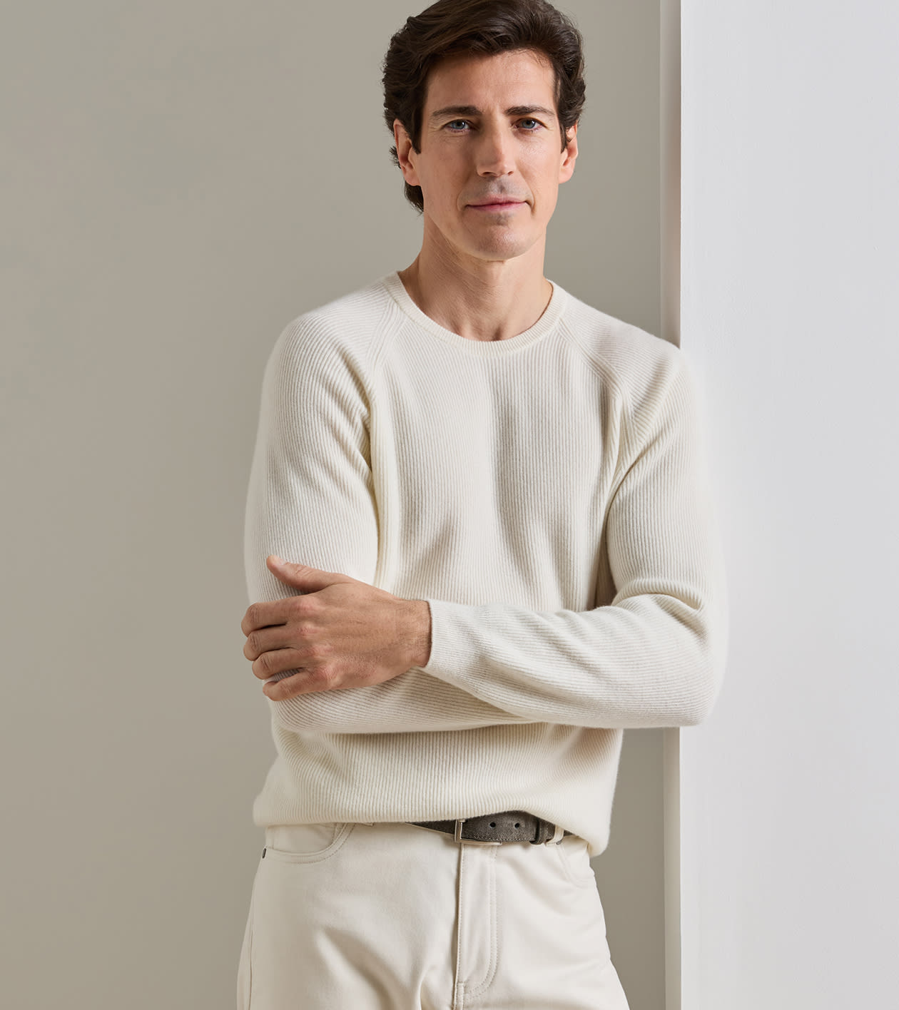 First Fleece Cashmere Crewneck Jumper in Almond - Alternate Image 1