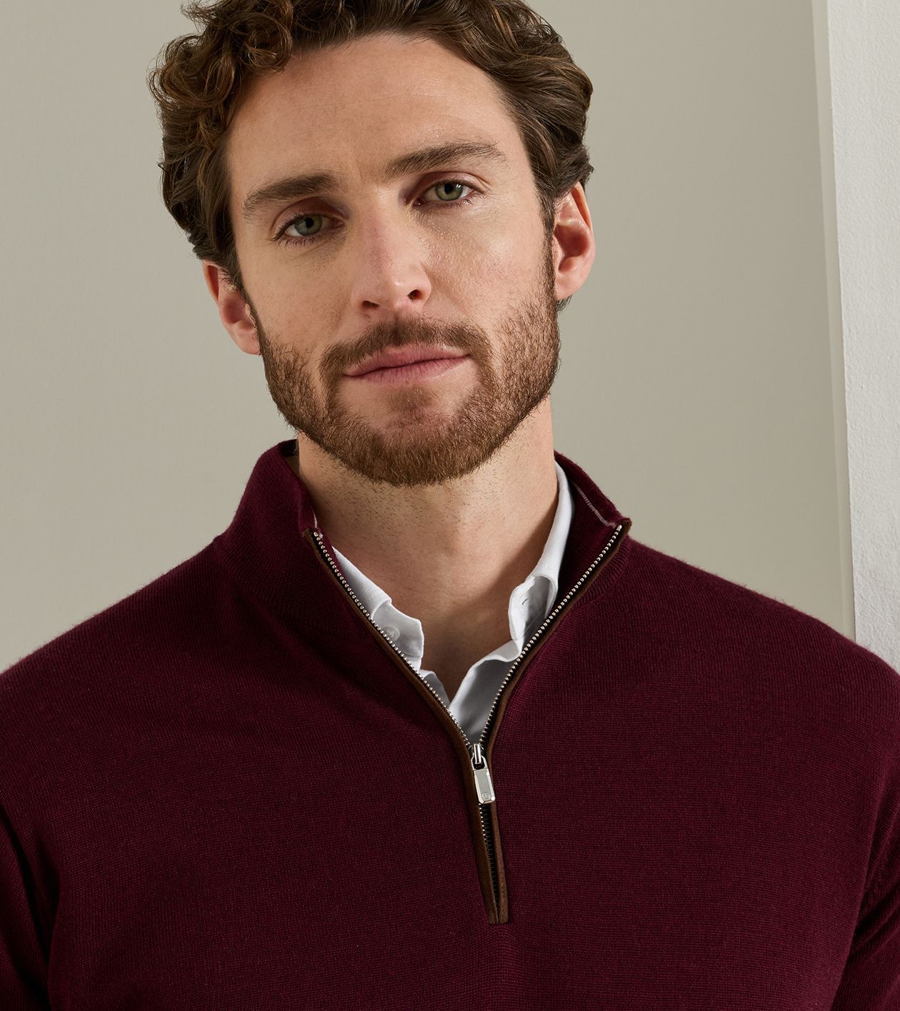 Autumn Crest Suede Trim Quarter-Zip in Bordeaux - Alternate Image 3