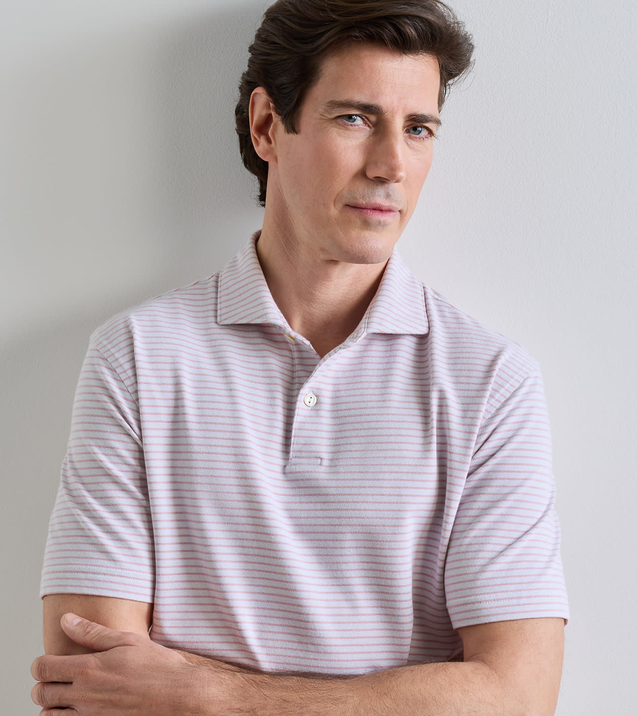 Albatross Stripe Cotton-Blend Piqu&eacute; Polo in GREY MIST - Alternate Image 4