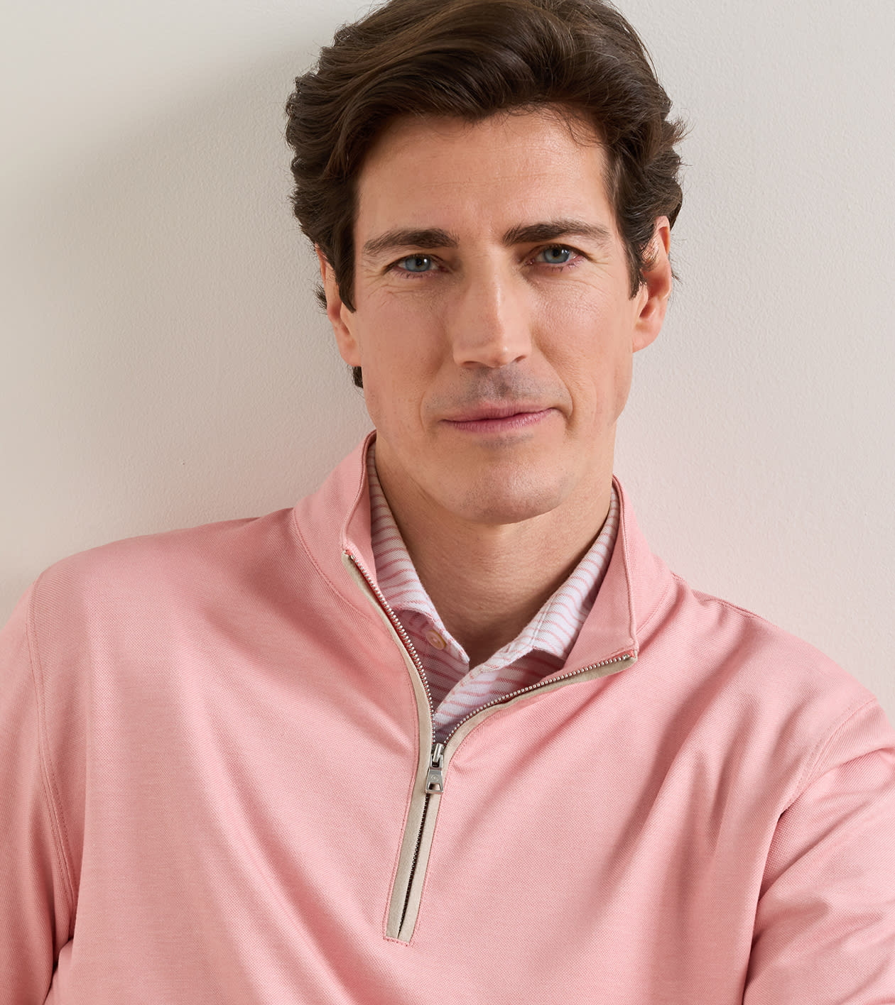 Albatross Cotton-Blend Piqu&eacute; Quarter-Zip in MELROSE PINK - Alternate Image 3
