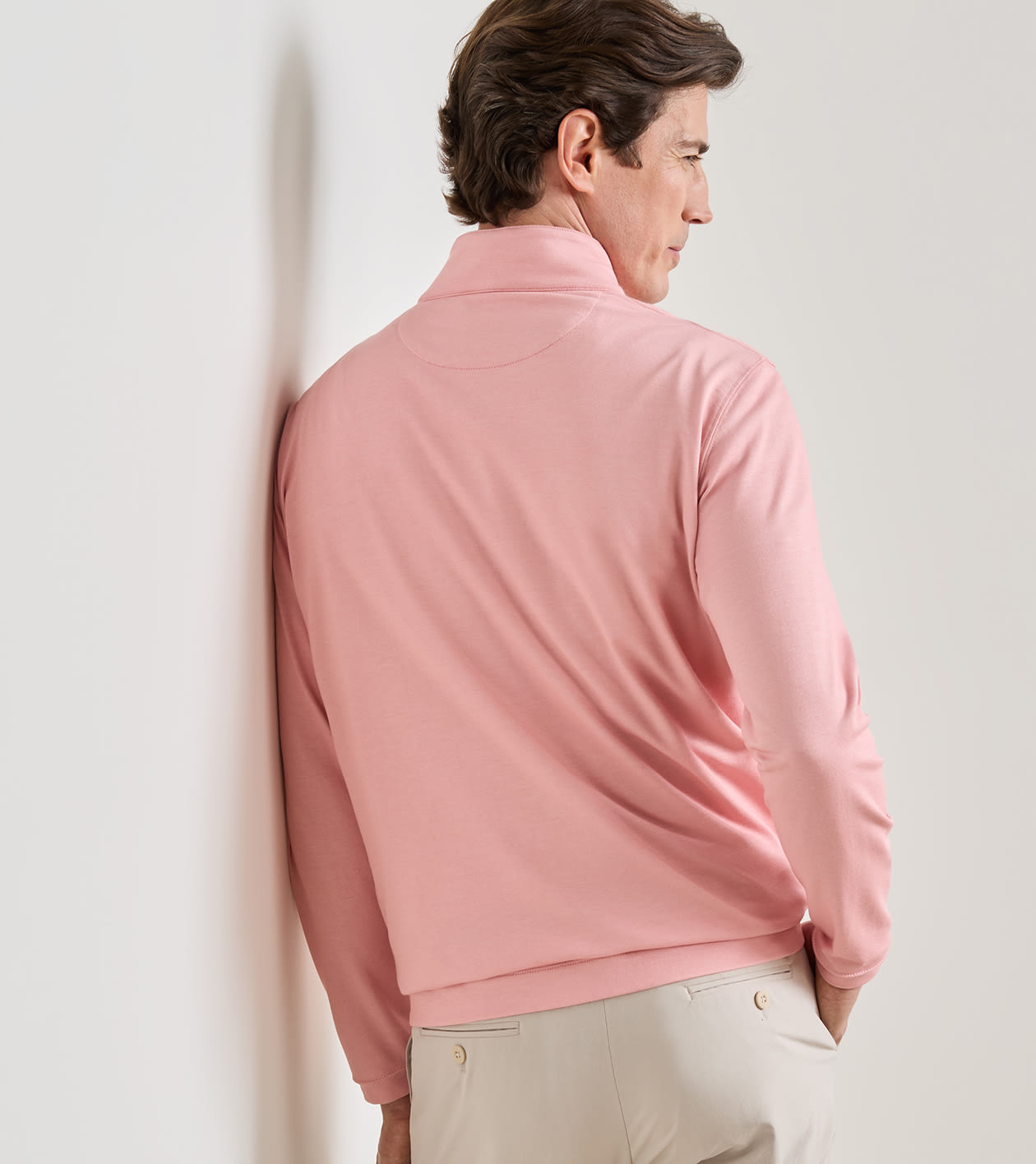 Albatross Cotton-Blend Piqu&eacute; Quarter-Zip in MELROSE PINK - Alternate Image 2
