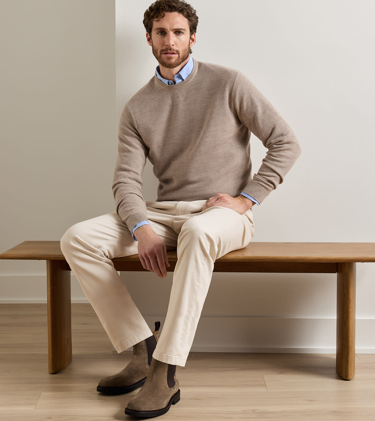 Autumn Crest Honeycomb Crewneck Sweater in Stone - Alternate Image 1