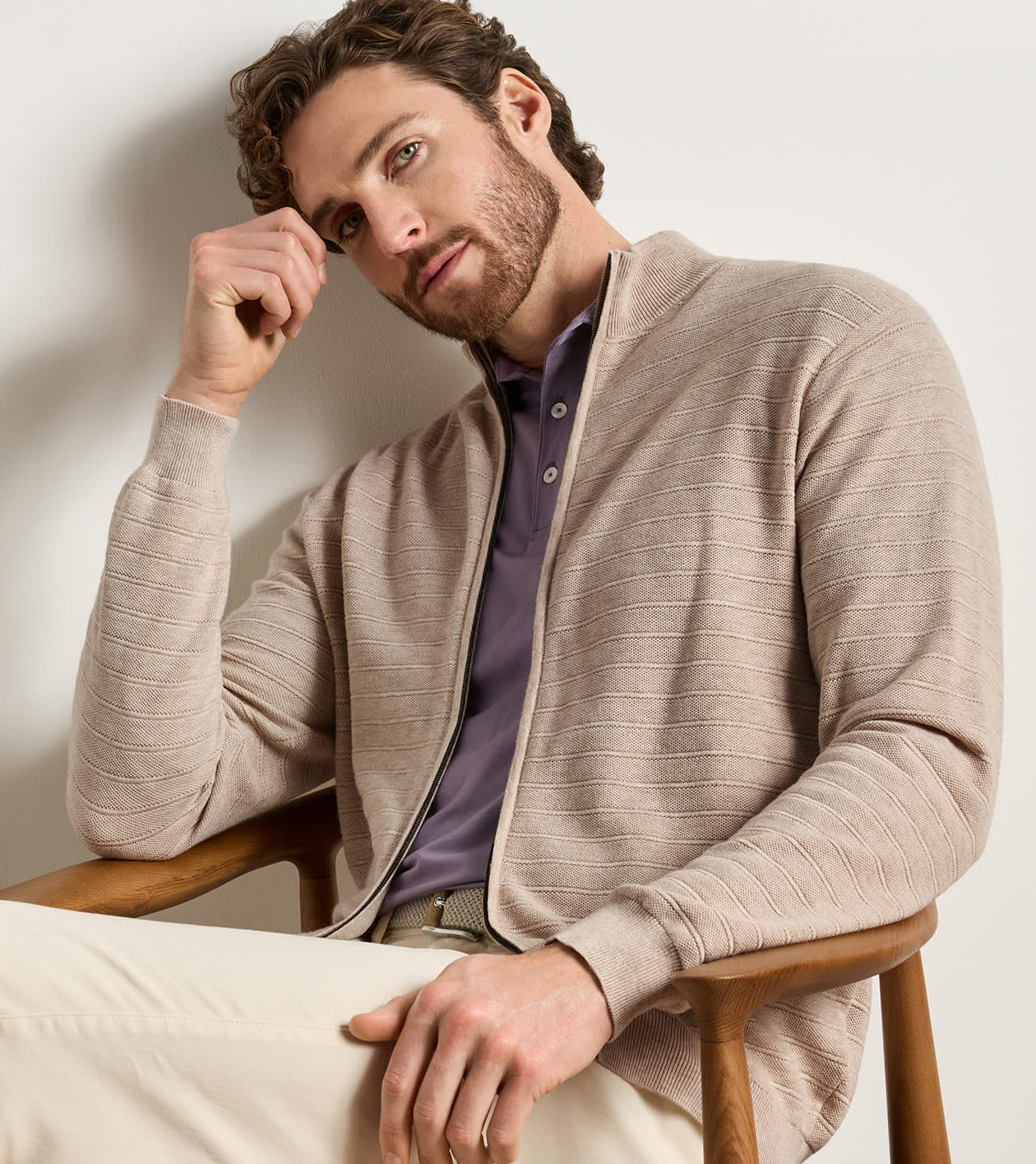 Pacific Full Zip Sweater in Stone - Alternate Image 1