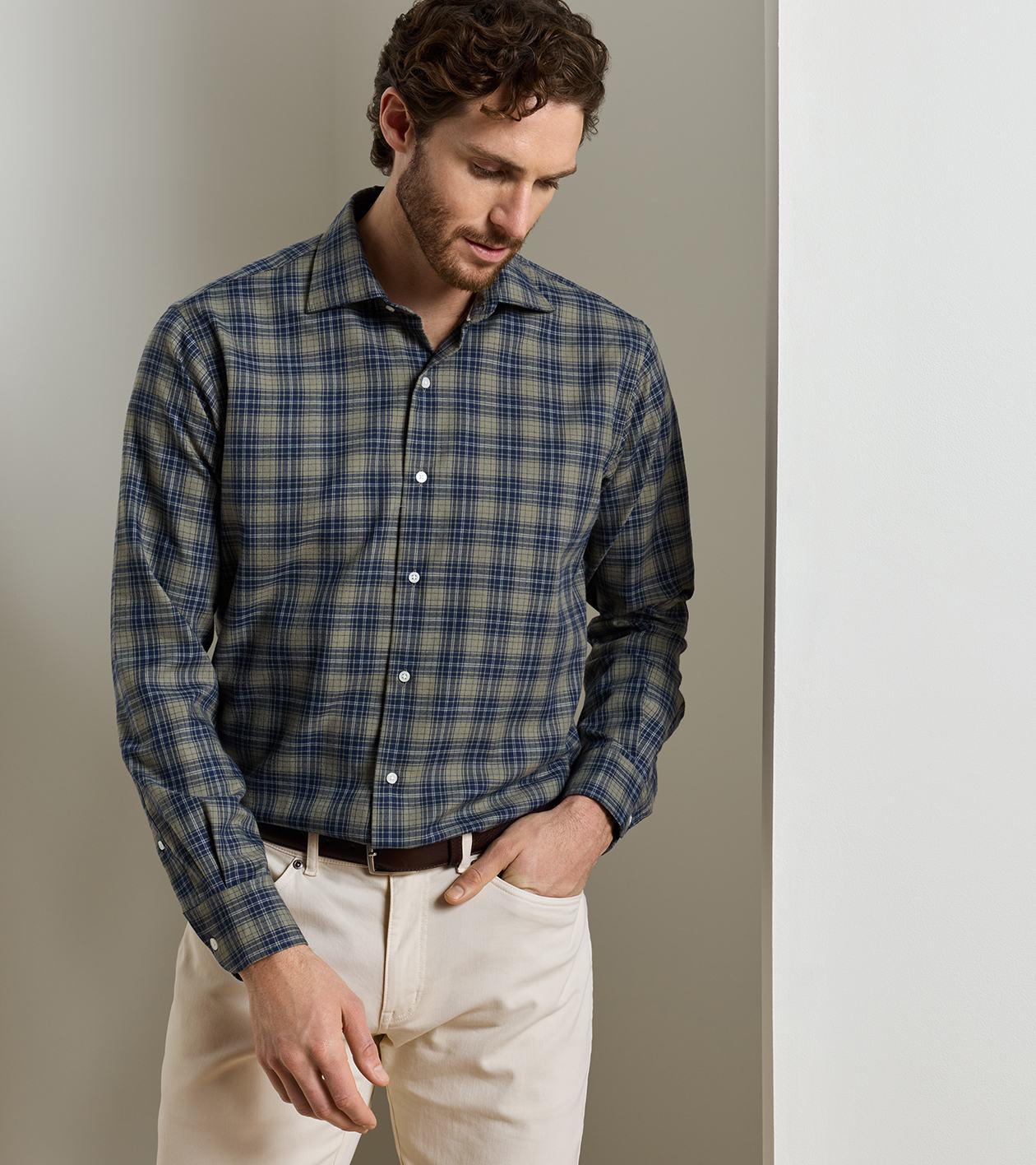 Dean Performance Flannel Sport Shirt in FATIGUE - Alternate Image 1