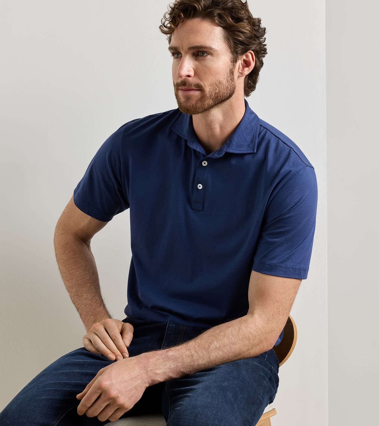 Crown Flex Cotton Short-Sleeve Polo in ATLANTIC NAVY - Alternate Image 1