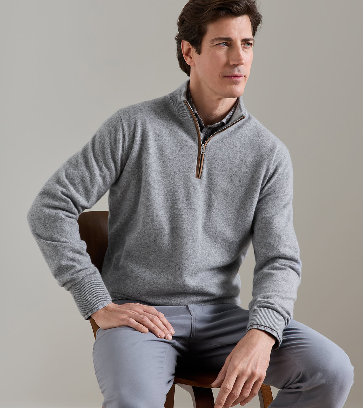 Artisan Crafted Cashmere Flex Quarter-Zip in Gale Grey - Alternate Image 1