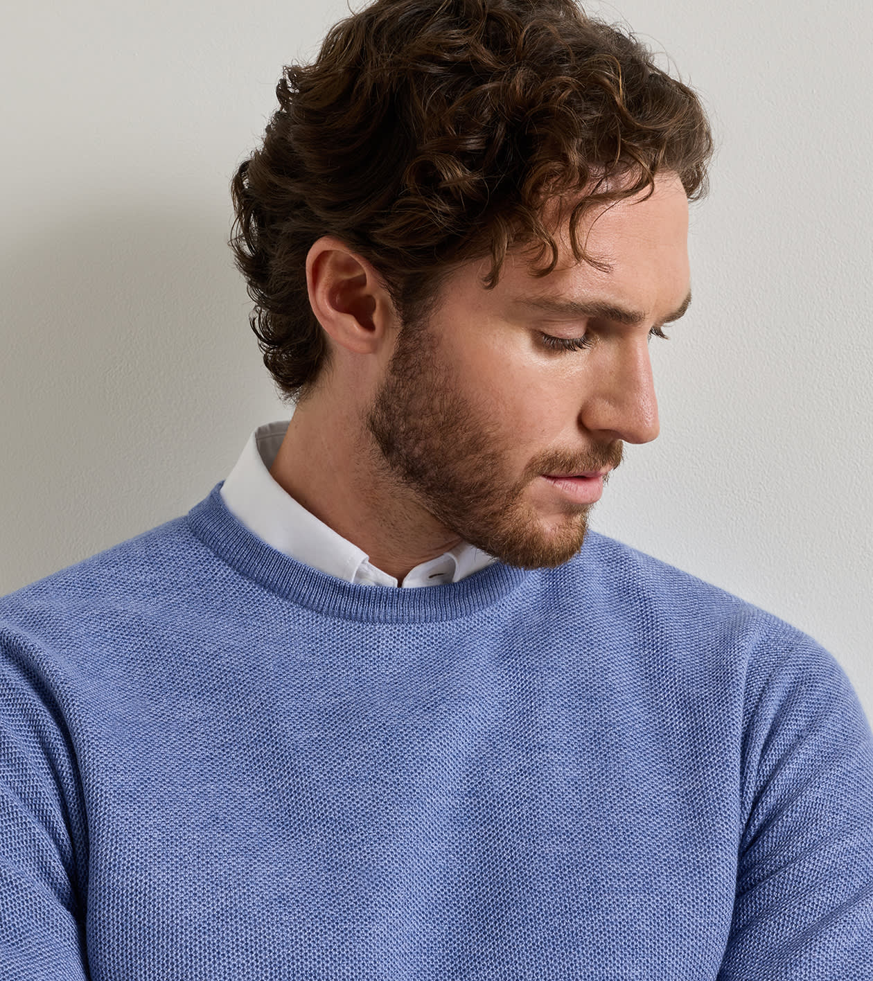 Autumn Crest Honeycomb Crewneck Jumper in BLUE FREESIA - Alternate Image 3