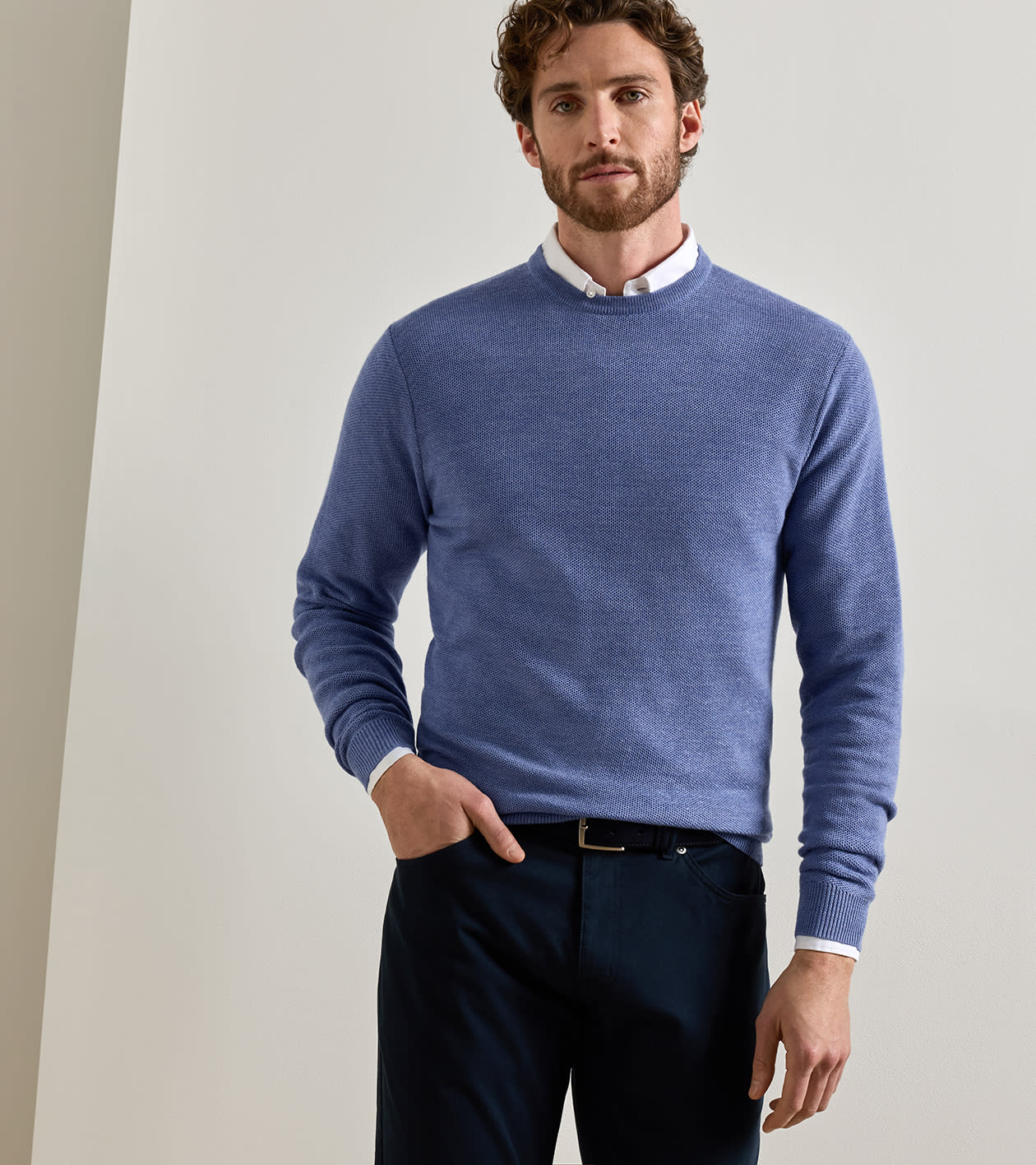 Autumn Crest Honeycomb Crewneck Jumper in BLUE FREESIA - Alternate Image 1