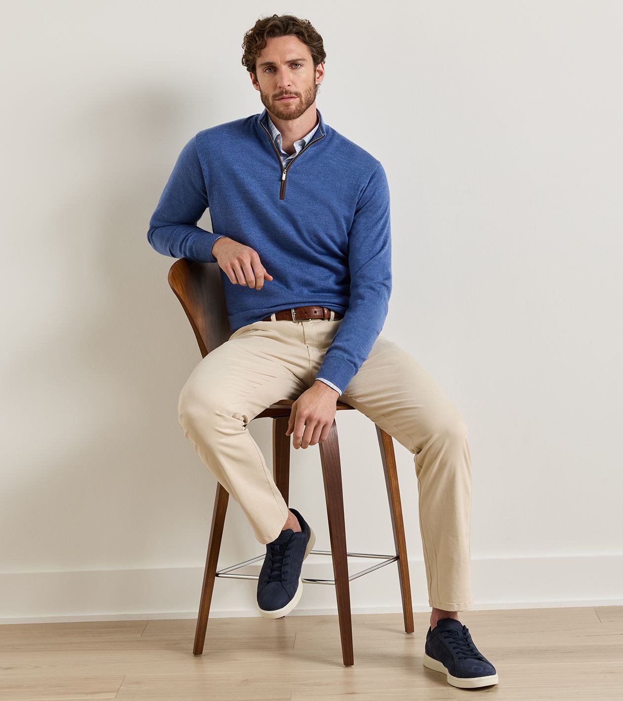 Autumn Crest Suede Trim Quarter-Zip in CROWN BLUE - Alternate Image 1