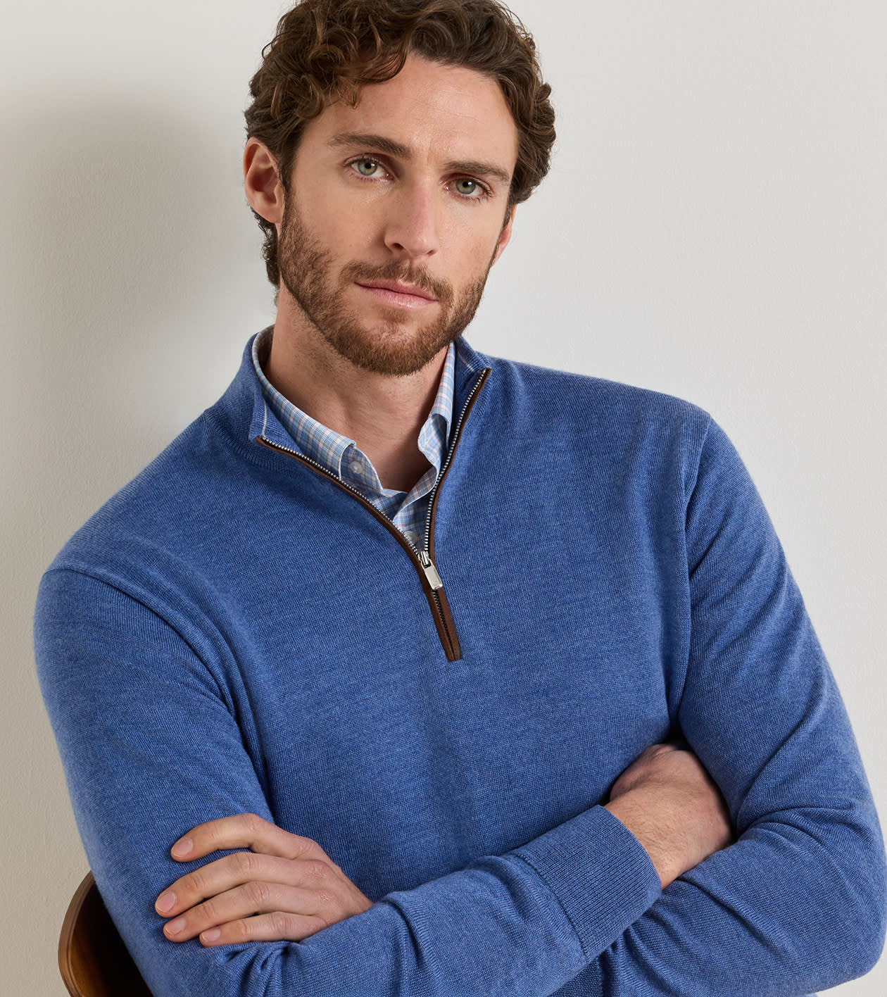 Autumn Crest Suede Trim Quarter-Zip in CROWN BLUE - Alternate Image 3