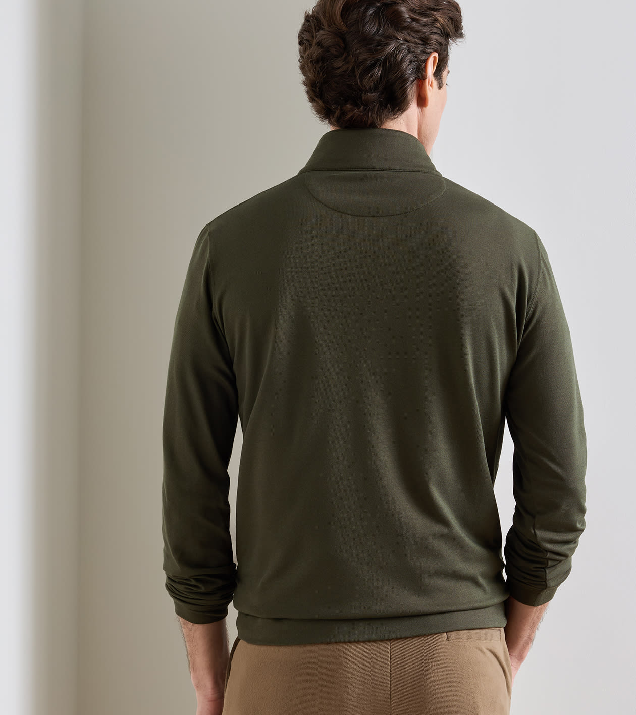 Albatross Cotton-Blend Piqu&eacute; Quarter-Zip in Dark Olive - Alternate Image 2