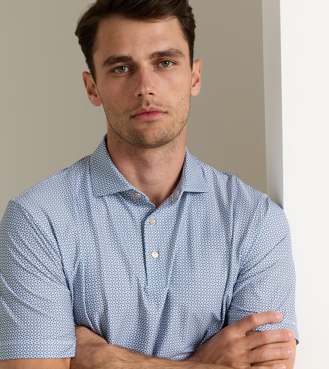 Rambla Performance Jersey Polo in WHITE / DARK AMBER - Alternate Image 4