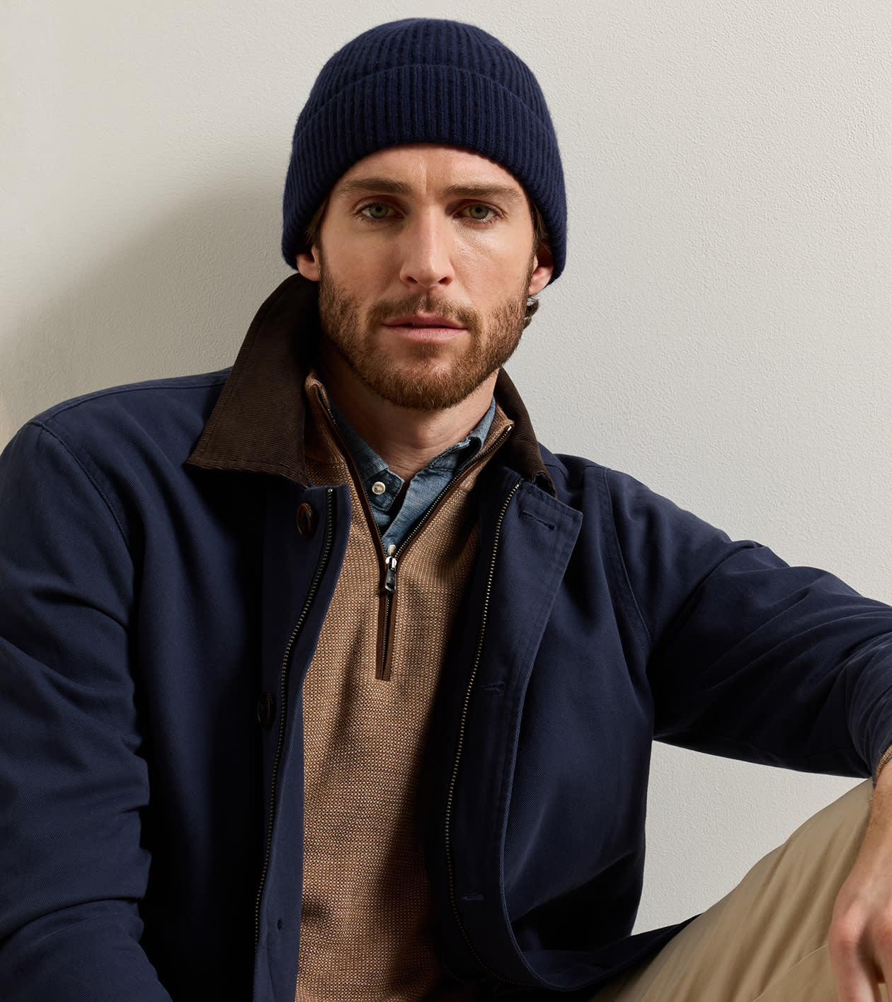 Cashmere Rib Beanie in Navy - Alternate Image 1