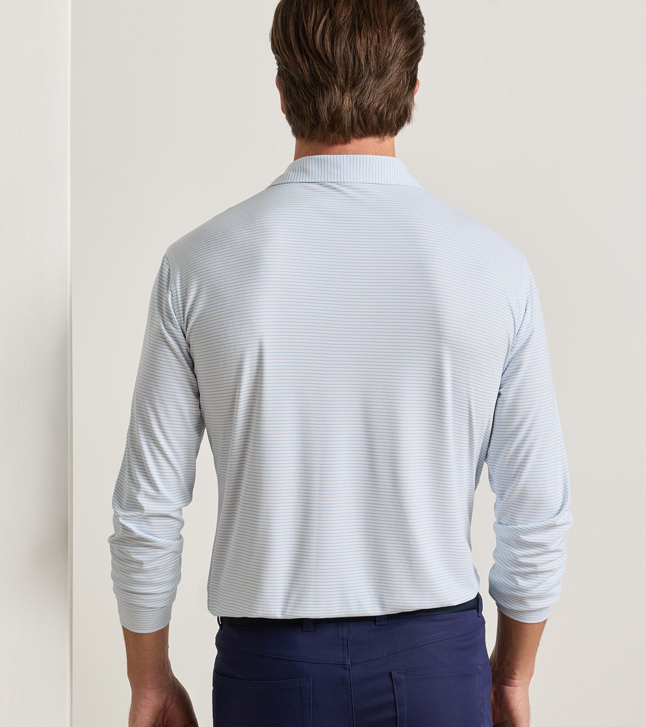 Featherweight Park Stripe Long-Sleeve Performance Polo in White - Alternate Image 2