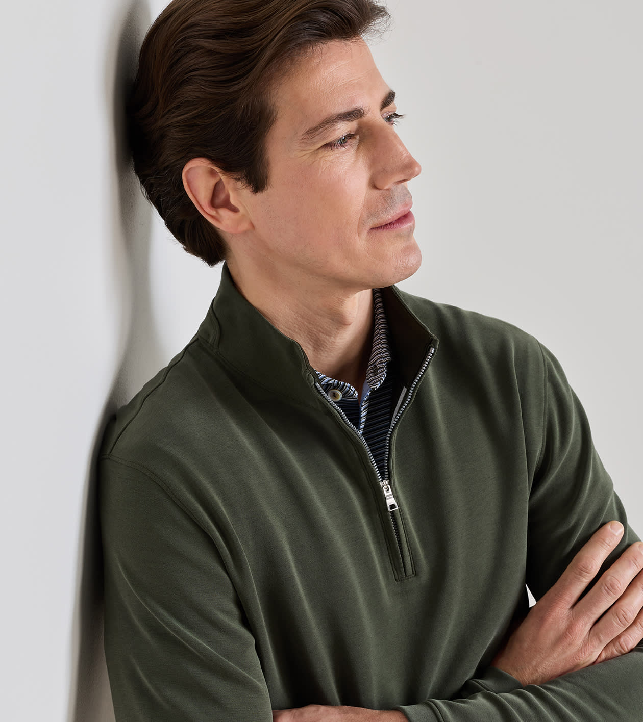Soft Suede Performance Quarter-Zip in Dark Olive - Alternate Image 3