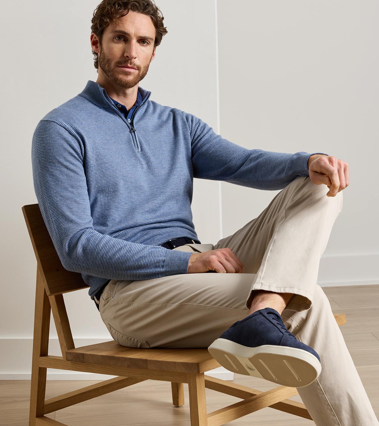 Canton Stripe Quarter Zip Sweater in BLUE FREESIA - Alternate Image 1