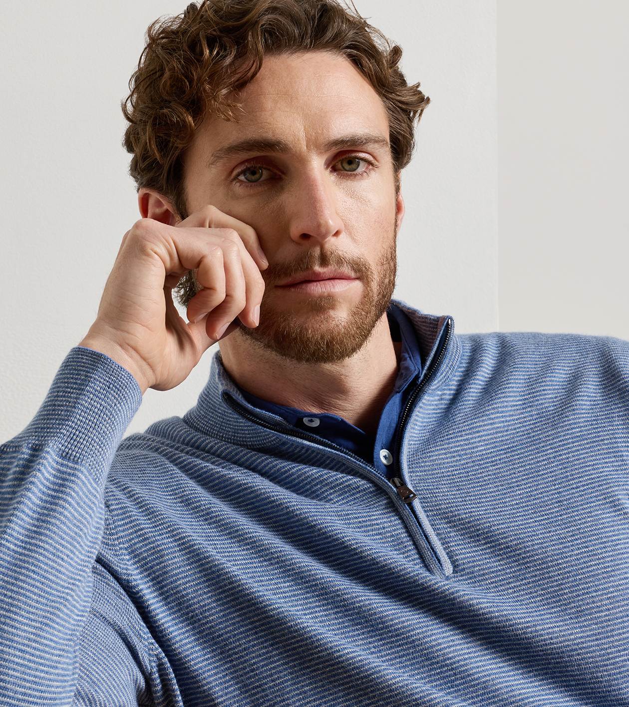 Canton Stripe Quarter Zip Sweater in BLUE FREESIA - Alternate Image 3