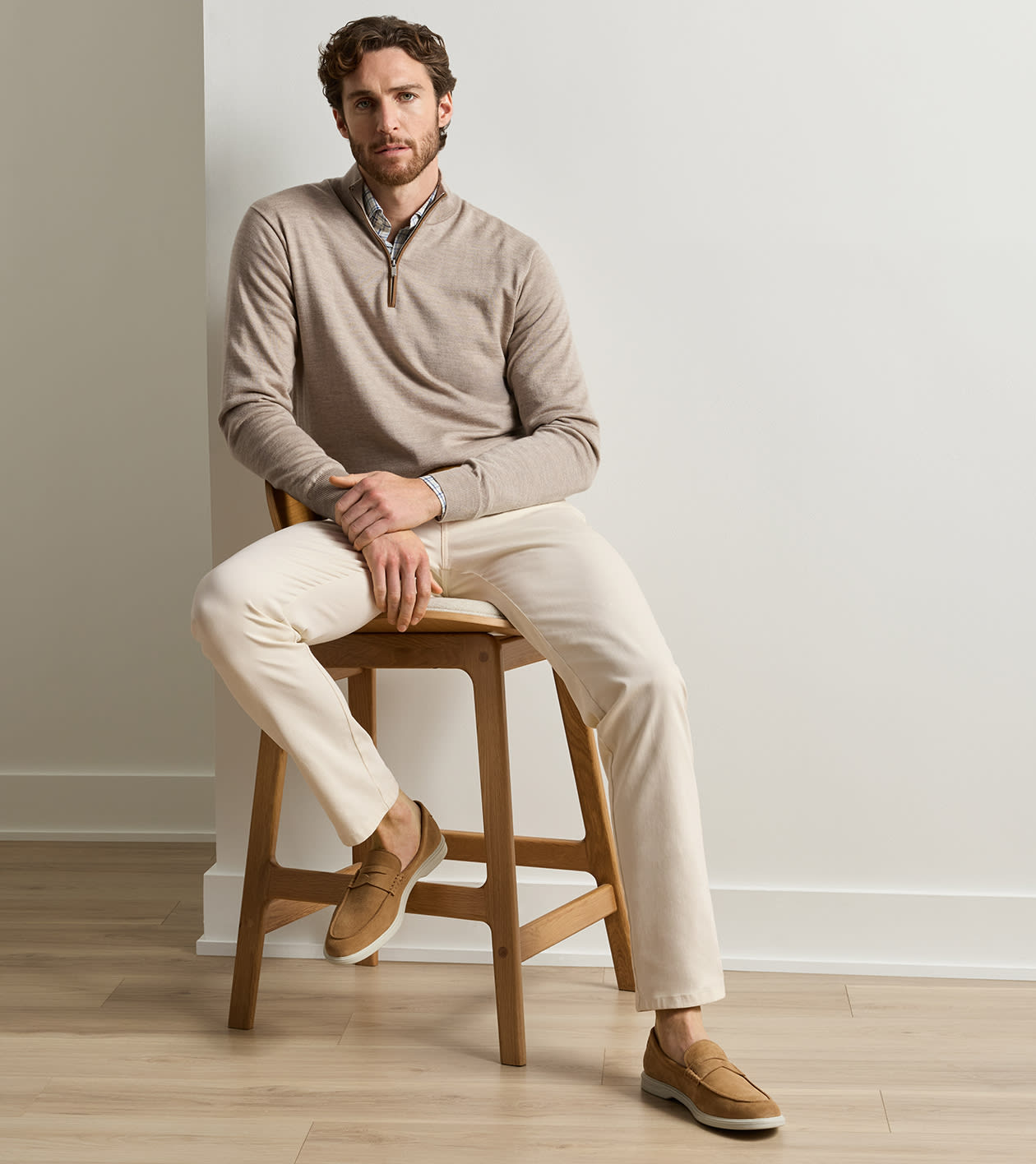 Autumn Crest Suede Trim Quarter-Zip in Stone - Alternate Image 1