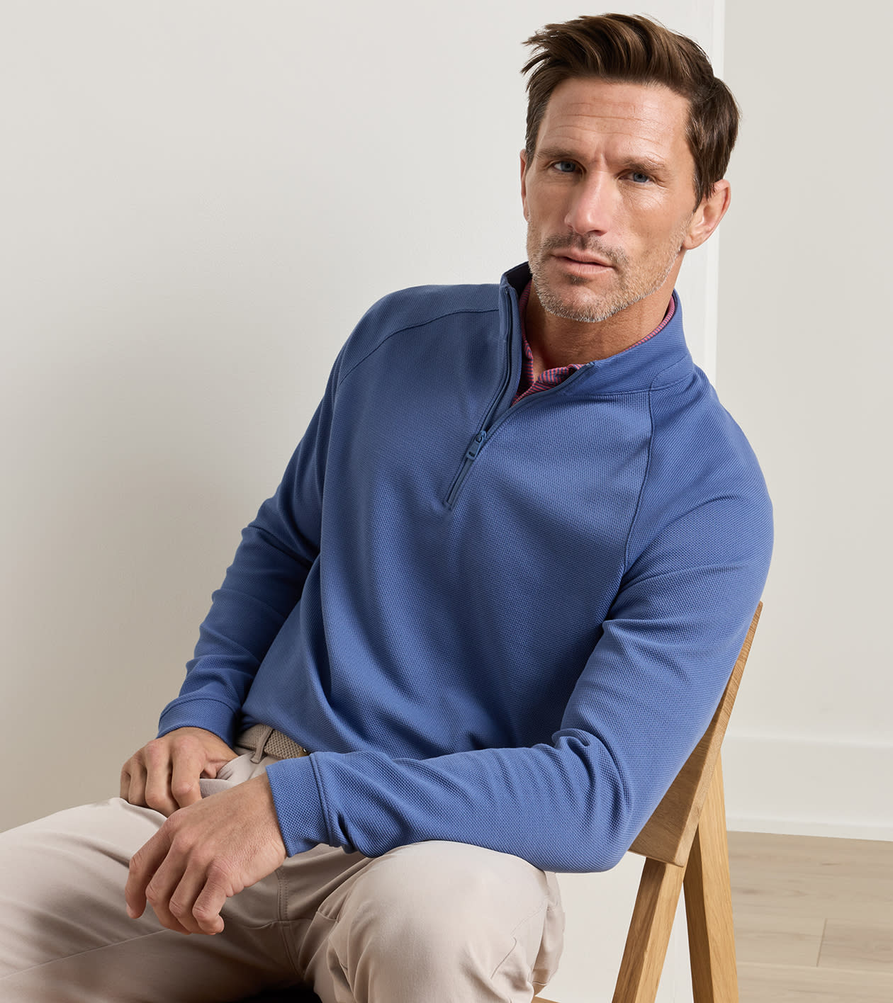 Cradle Piqu&eacute; Performance Quarter-Zip in BALI BLUE - Alternate Image 1