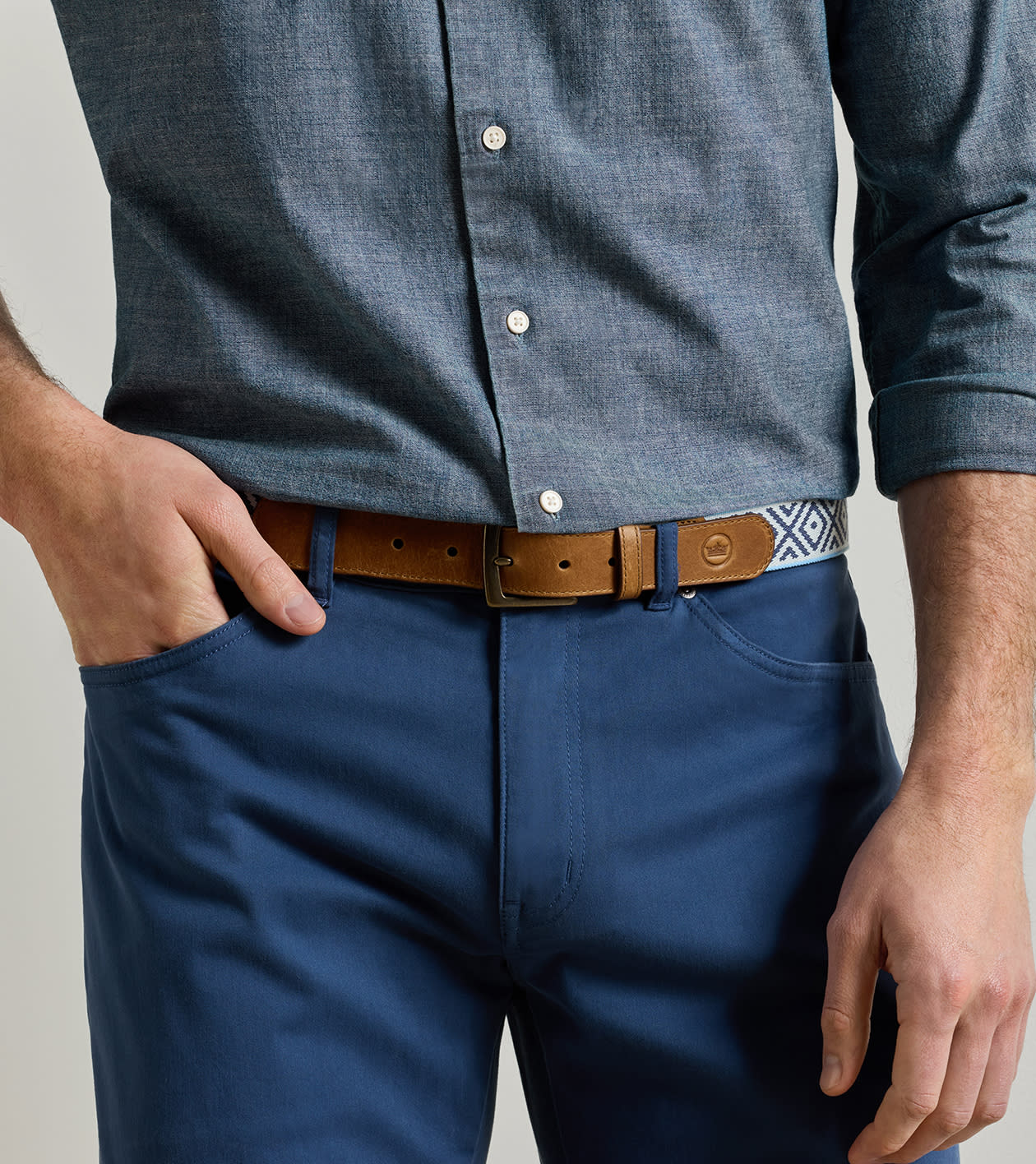 Peter Millar X Mobjak Woven Belt in COTTAGE BLUE / ALMOND - Alternate Image 1