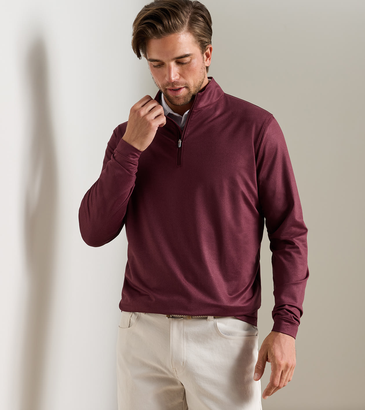 Perth Herringbone Performance Quarter-Zip in Bordeaux - Alternate Image 1