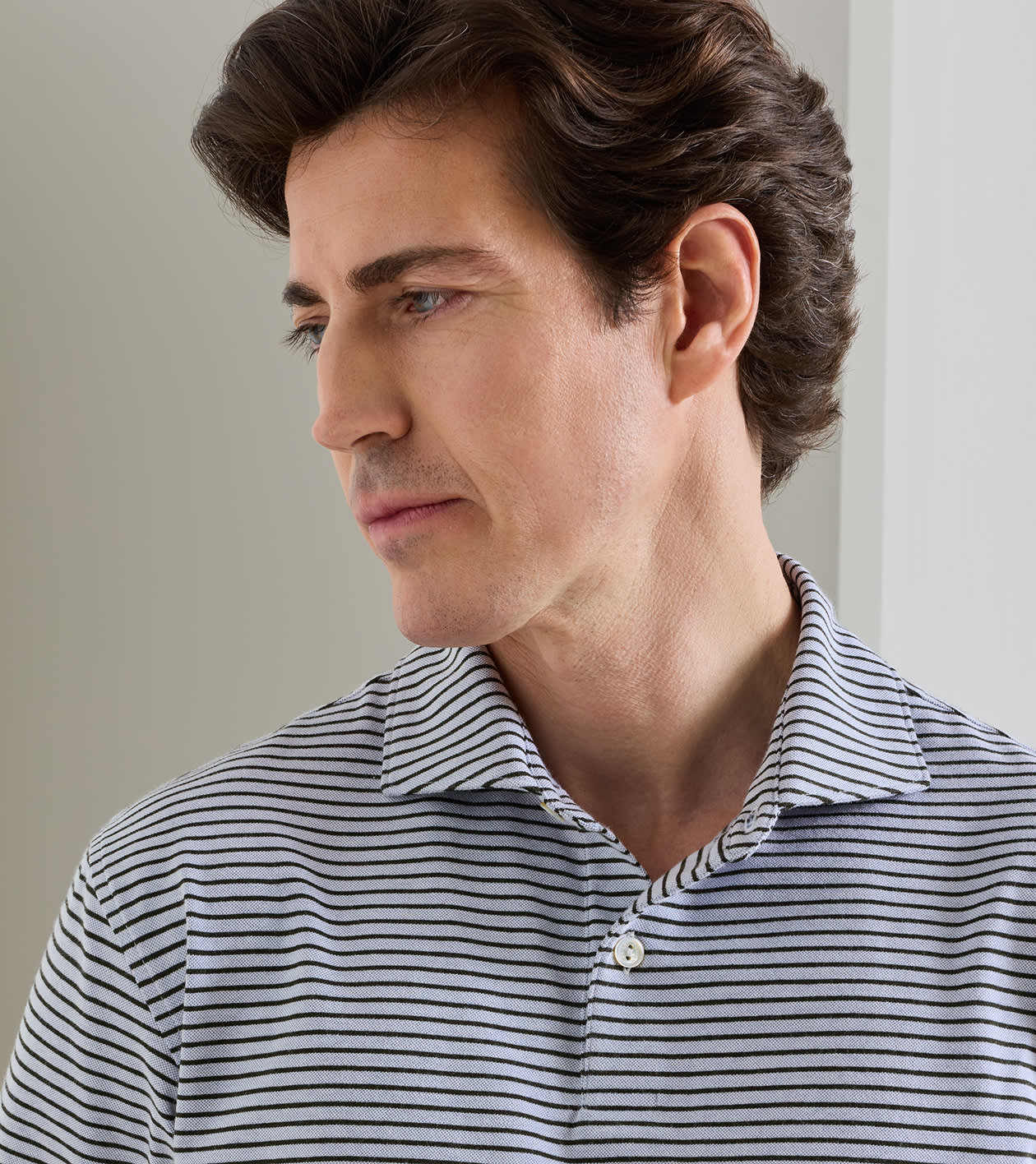 Albatross Stripe Cotton-Blend Piqu&eacute; Polo in WINDY BLUE / DARK OLIVE - Alternate Image 4