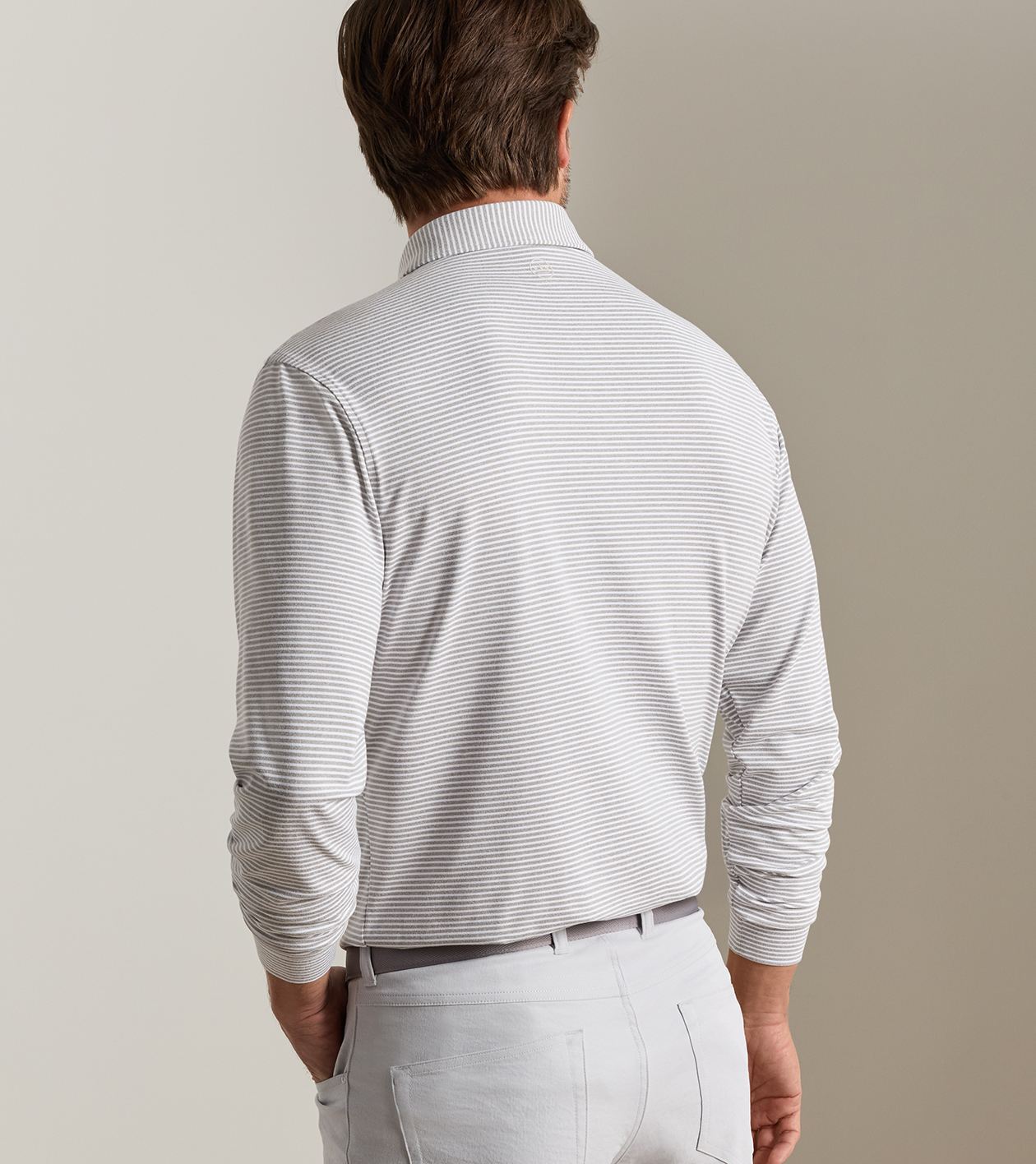 Lyons Stripe Performance Jersey Long-Sleeve Polo in Gale Grey - Alternate Image 2