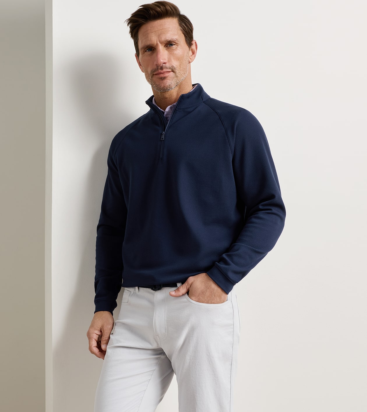 Cradle Piqu&eacute; Performance Quarter-Zip in Navy - Alternate Image 1