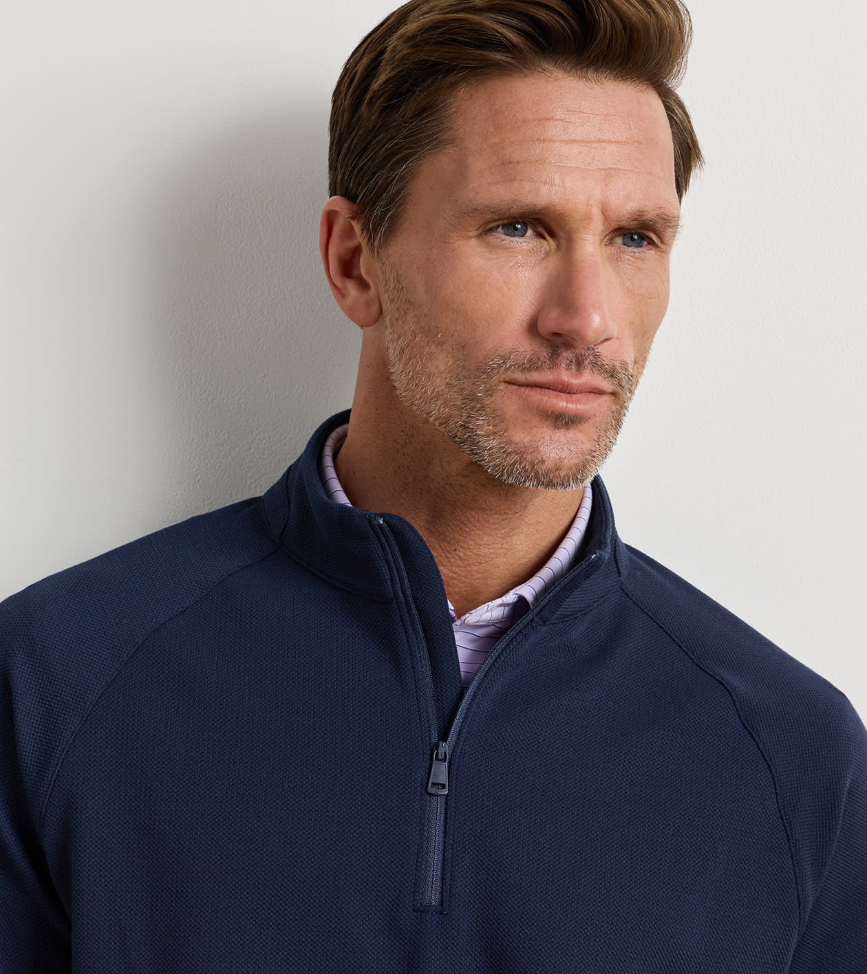 Cradle Piqu&eacute; Performance Quarter-Zip in Navy - Alternate Image 4