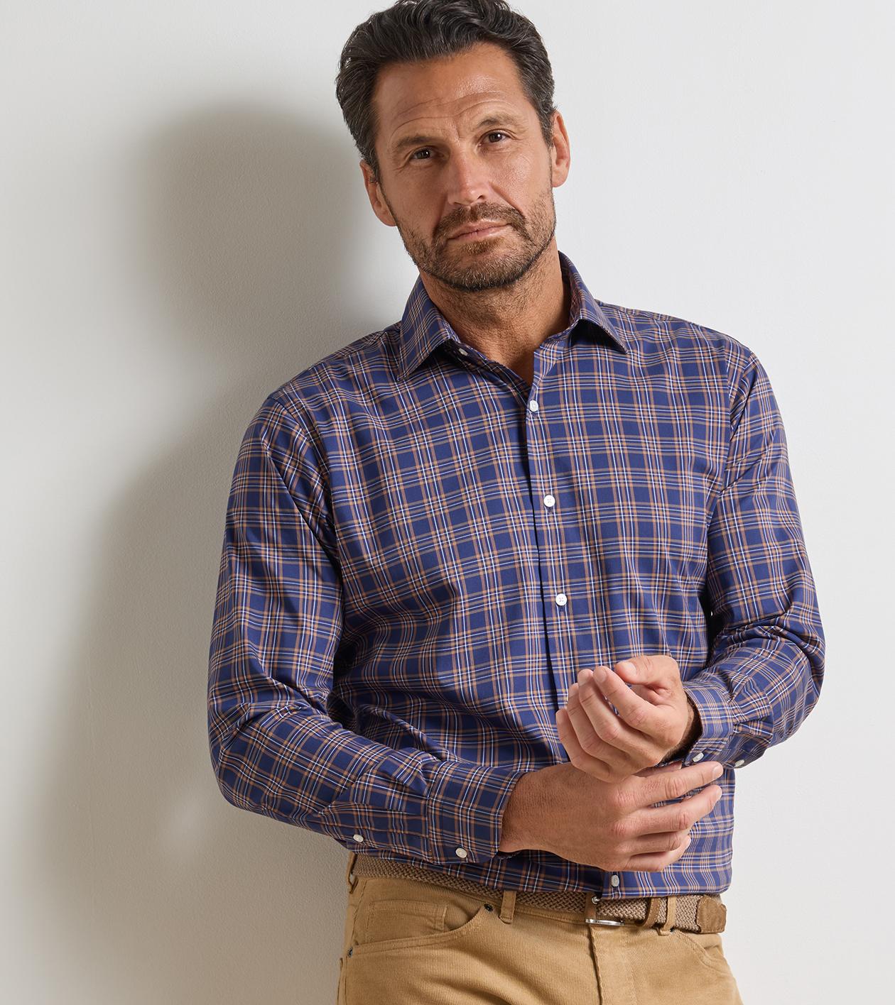Richard Crown Lite Cotton-Stretch Sport Shirt in Navy - Alternate Image 1