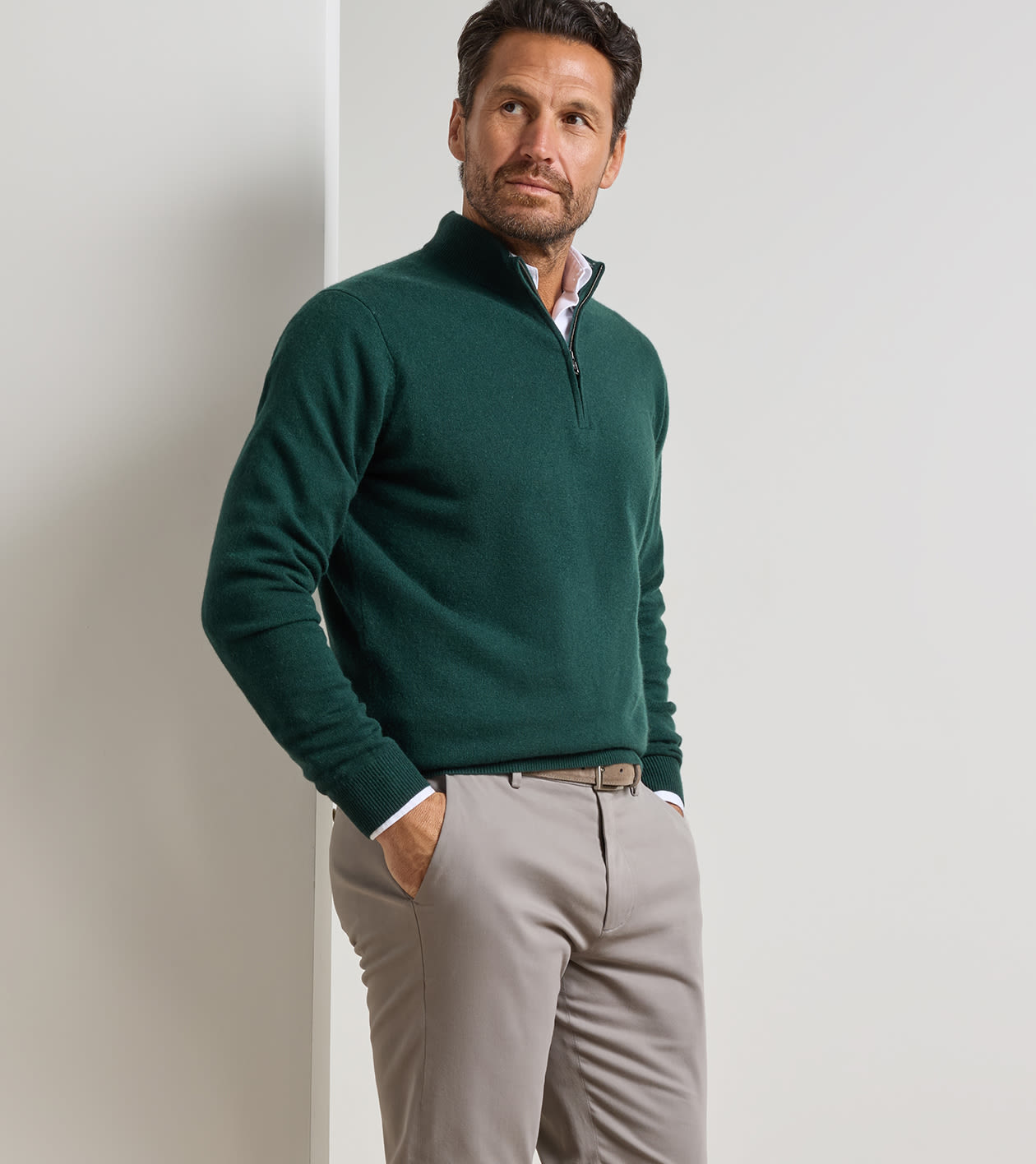 25th Anniversary Cashmere Quarter-Zip Jumper in PINE BROOK - Alternate Image 1
