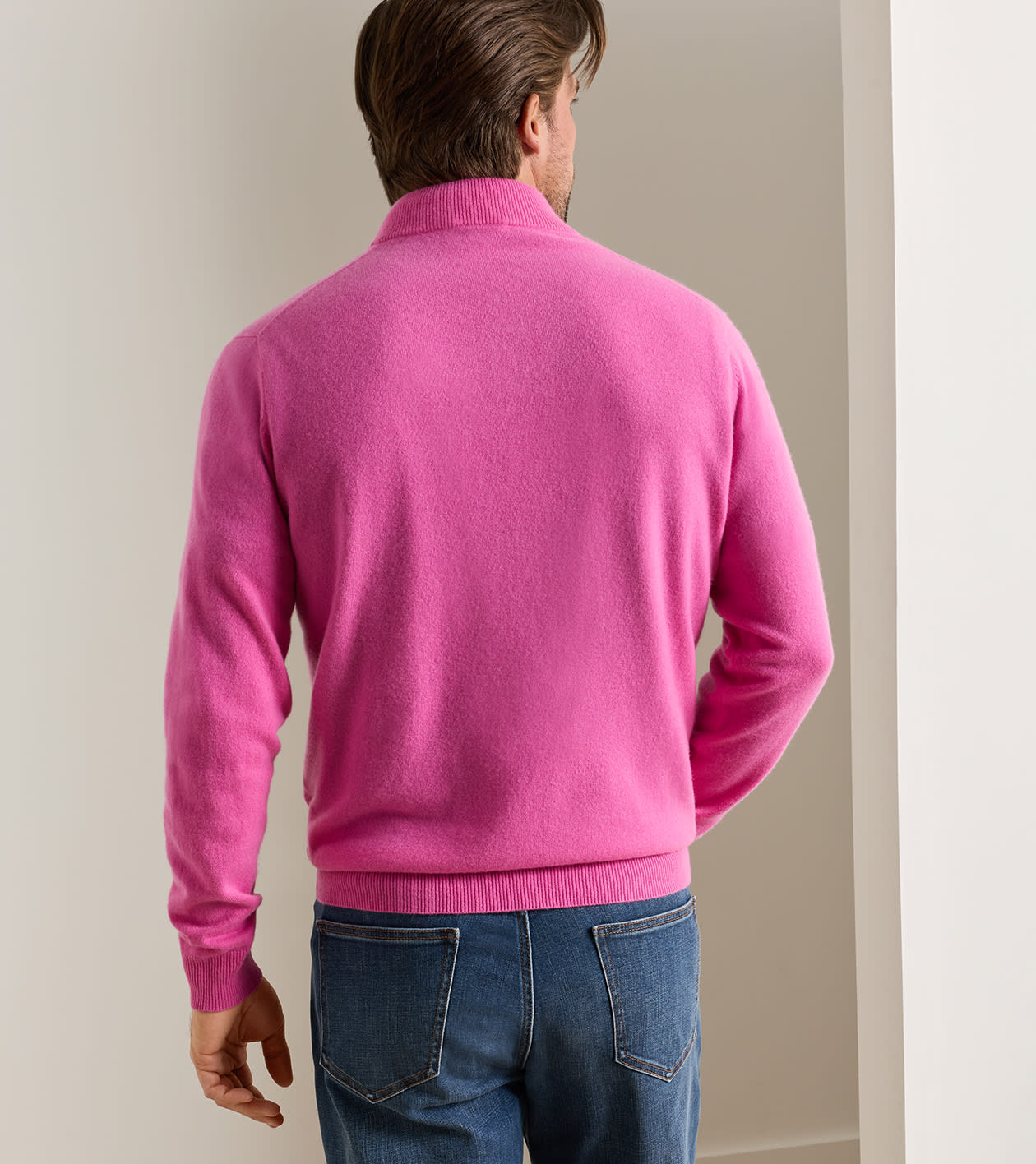 25th Anniversary Cashmere Quarter-Zip Jumper in FUCHSIA - Alternate Image 2