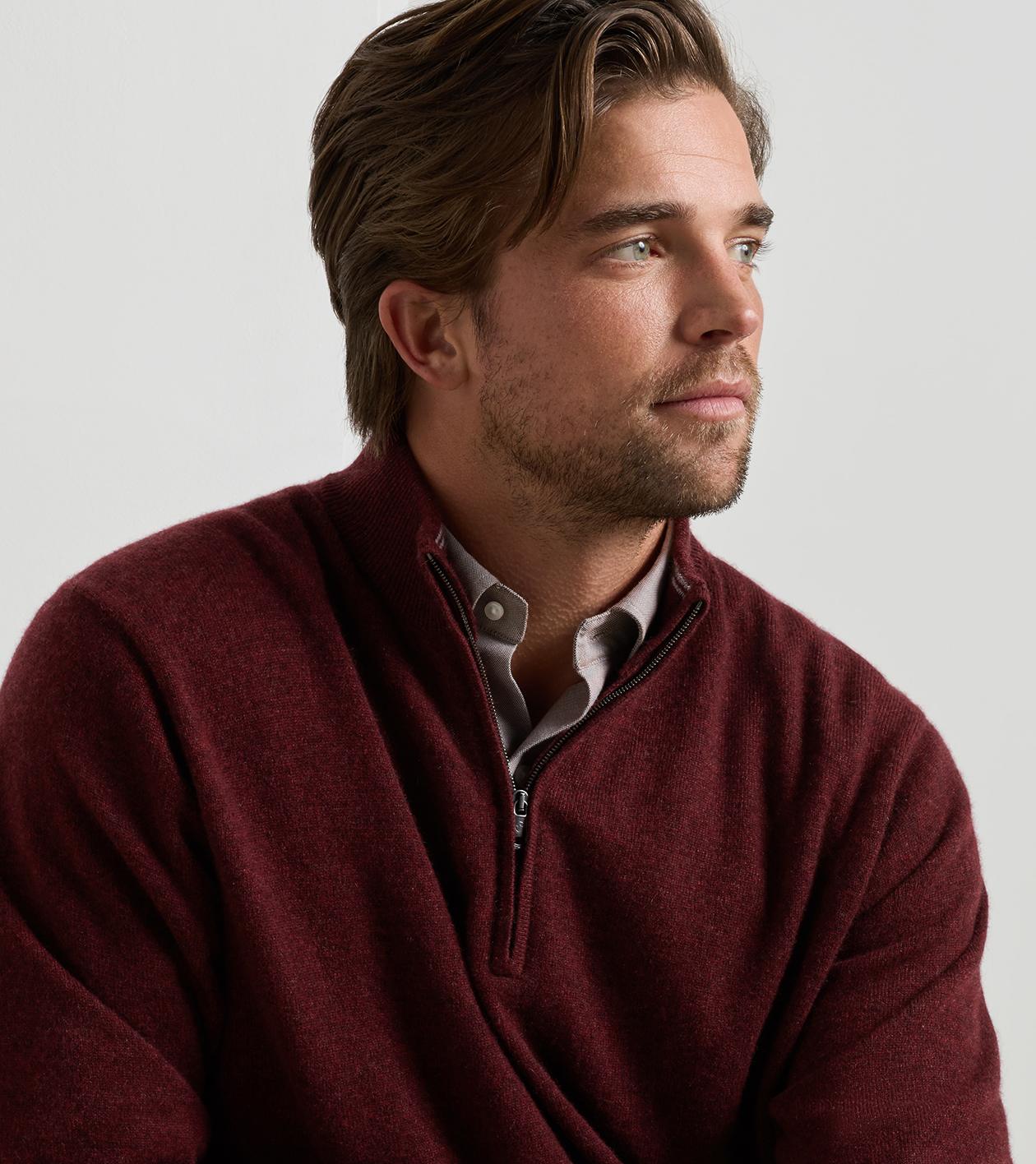 25th Anniversary Cashmere Quarter-Zip Jumper in Bordeaux - Alternate Image 3