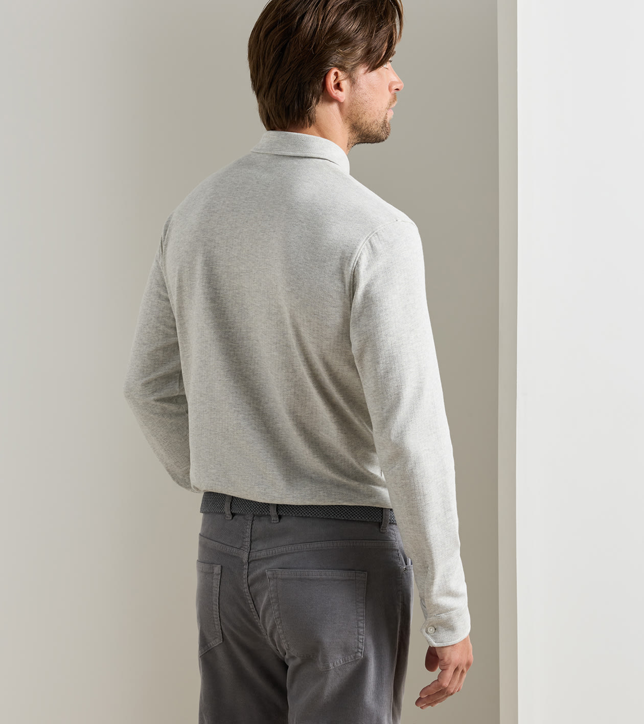 Herringbone Long-Sleeve Polo in Gale Grey - Alternate Image 2