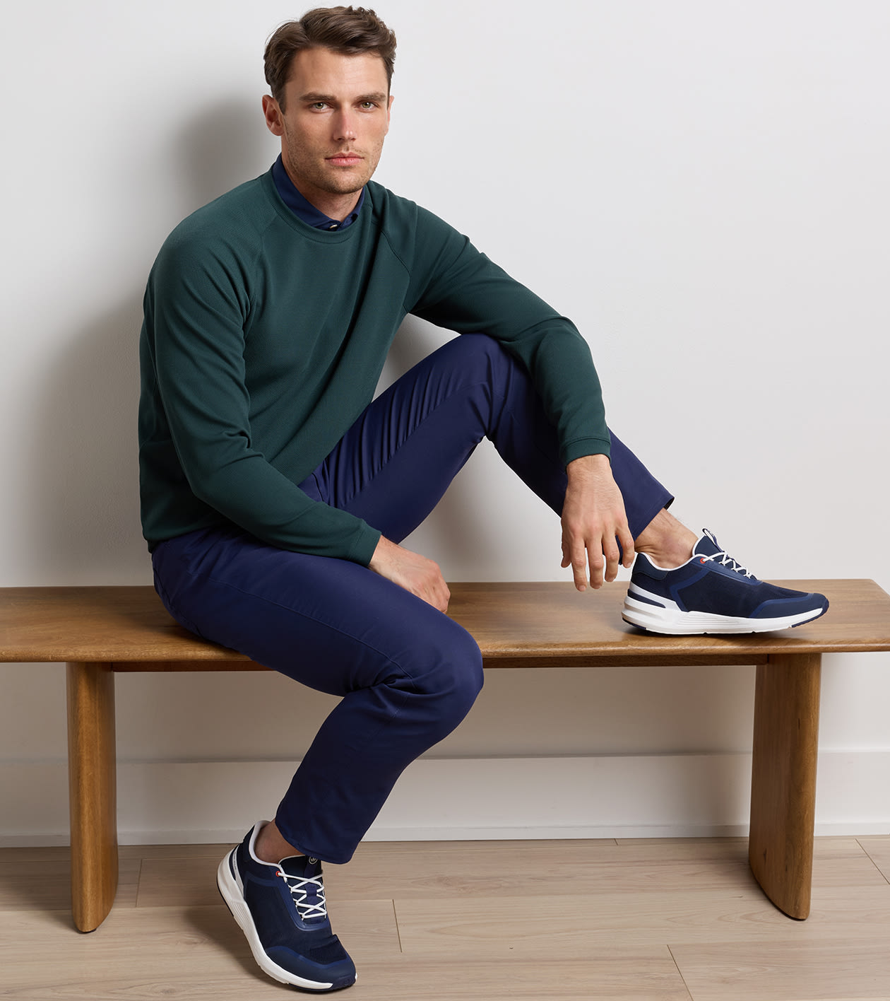 Cradle Piqu&eacute; Performance Crewneck in PINE BROOK - Alternate Image 1