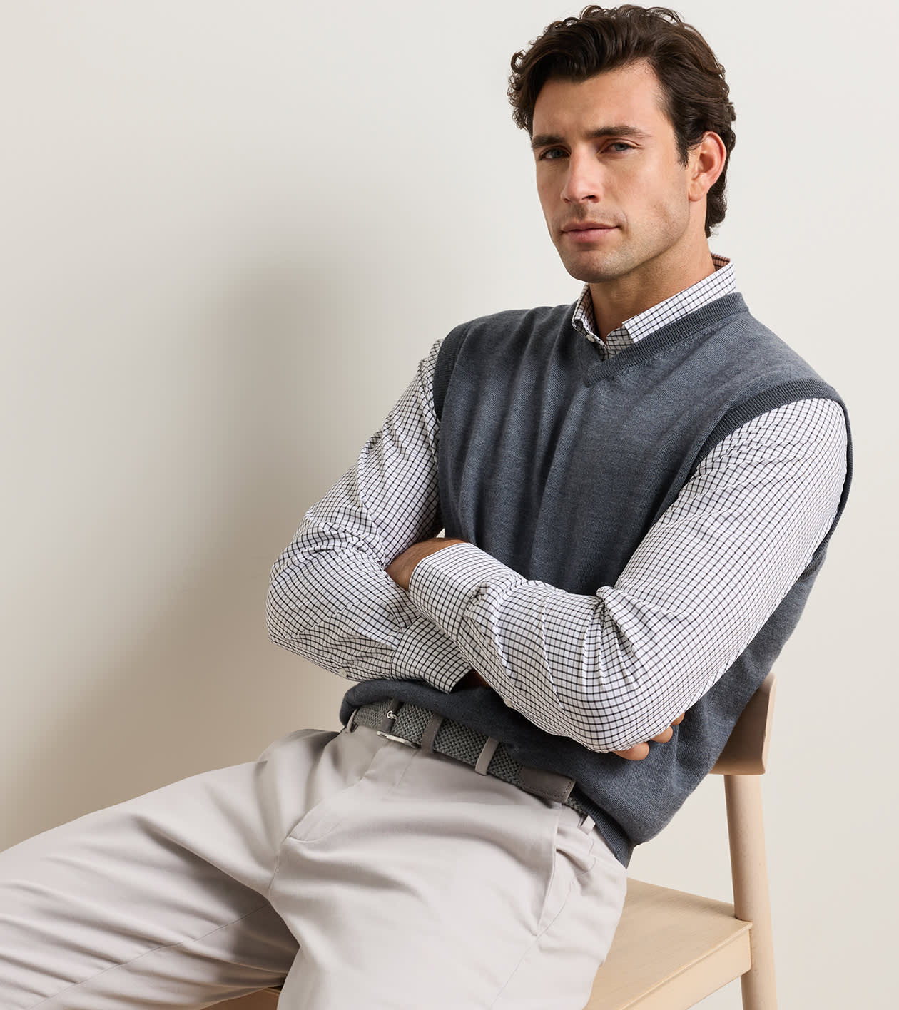 Autumn Crest V-Neck Vest in Charcoal - Alternate Image 1