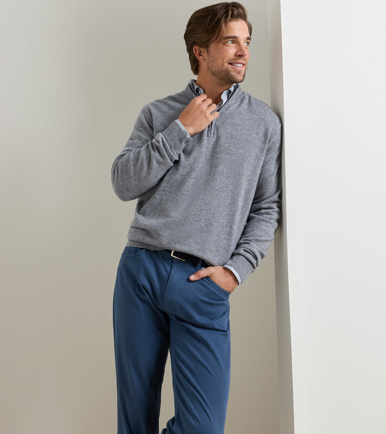 25th Anniversary Cashmere Quarter-Zip Jumper in OSLO GREY - Alternate Image 1