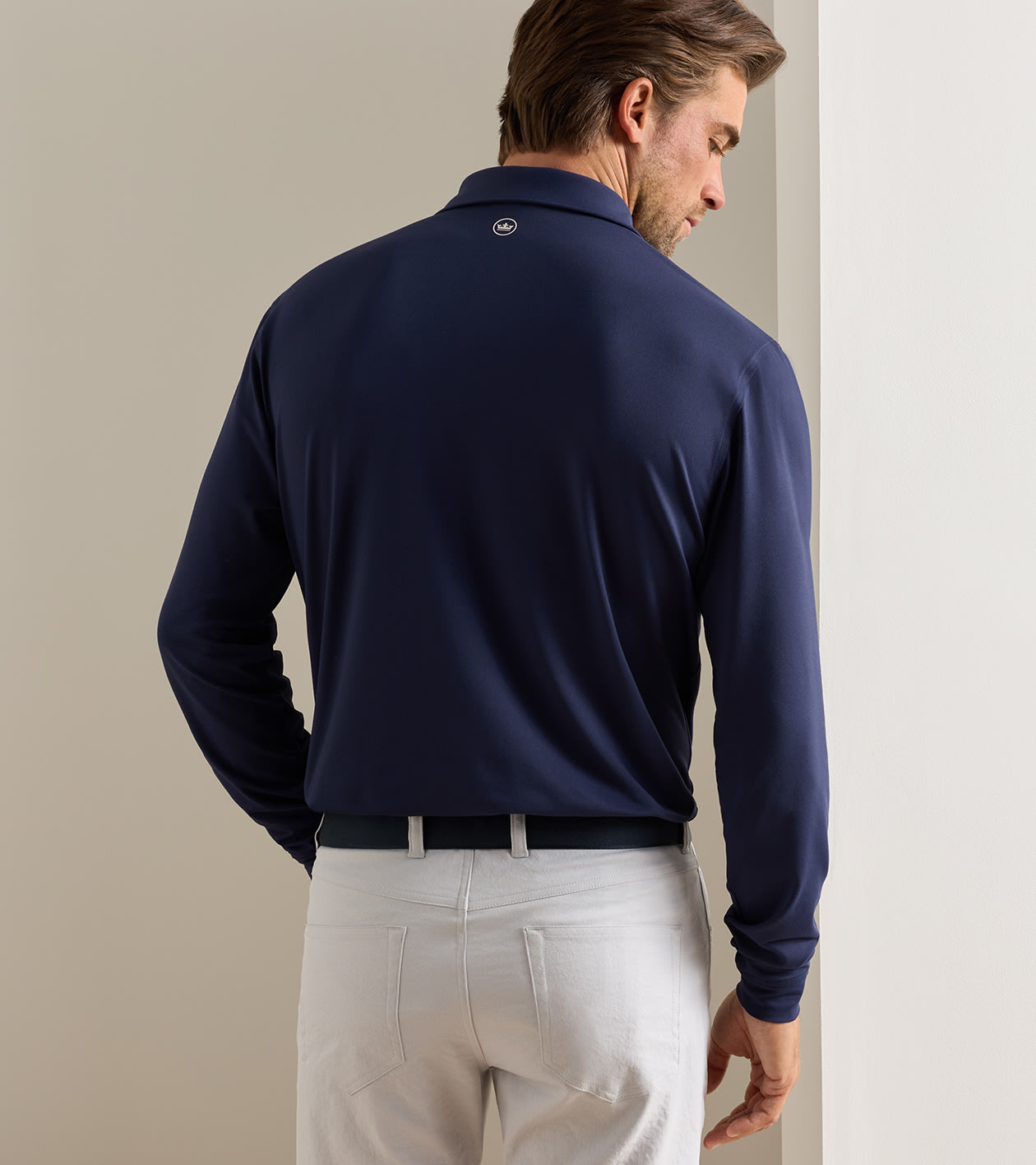 Lyons Performance Jersey Long-Sleeve Polo in Navy - Alternate Image 2