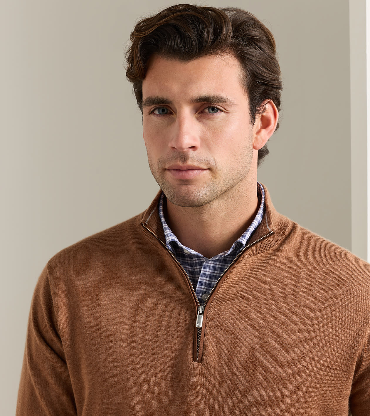 Autumn Crest Suede Trim Quarter-Zip in Dark Amber - Alternate Image 3