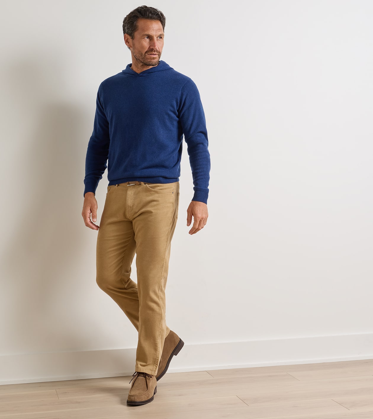 Classic Comfort Corduroy Five Pocket Trouser in Khaki - Alternate Image 1