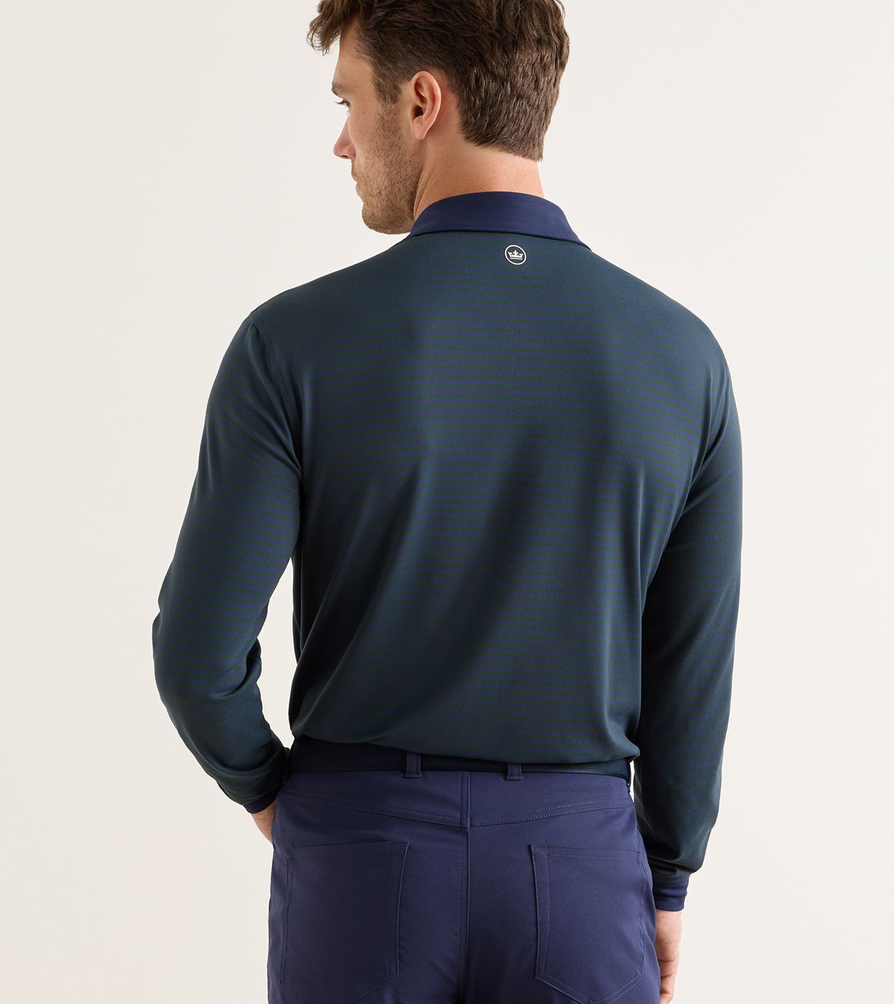 Lyons Stripe Performance Jersey Long-Sleeve Polo in Navy - Alternate Image 2
